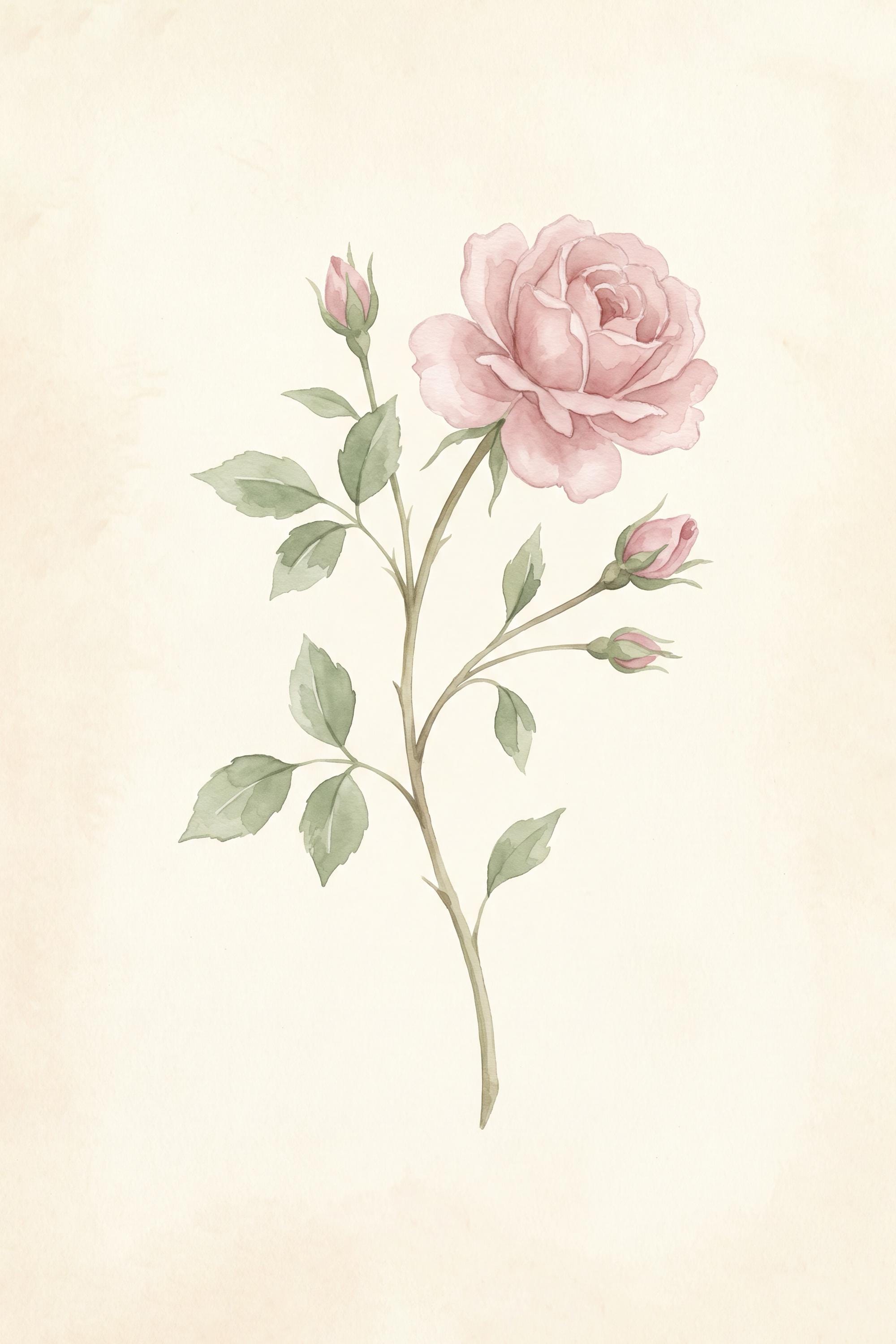 June Birth Flower Wall Art, Nursery Pink Rose Botanical , Watercolor Floral Decor (Digital Download) — image 2