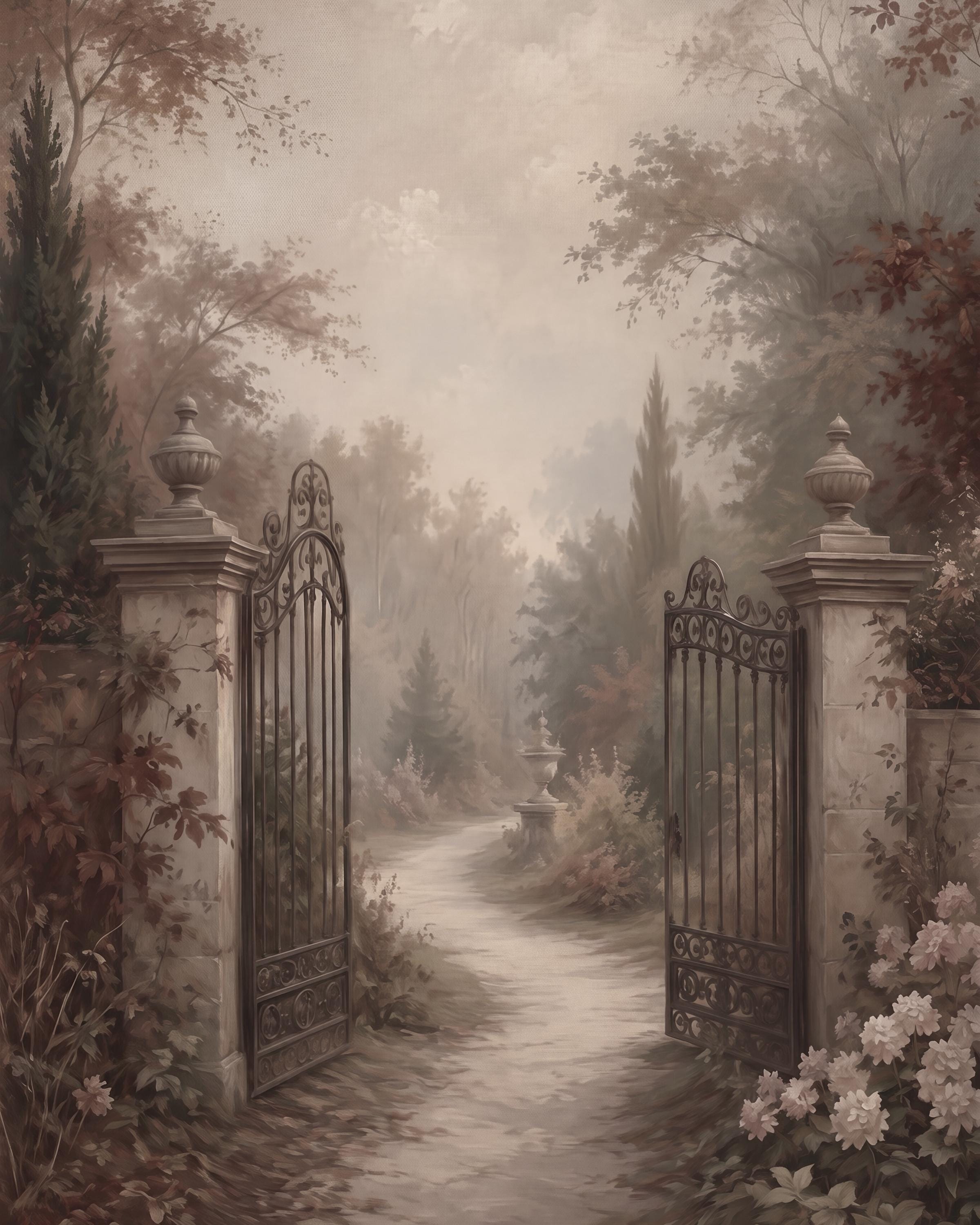 Autumn Secret Garden Wall Art, Vintage Garden Gate Path, Moody Fall Decor, Digital Download — image 2