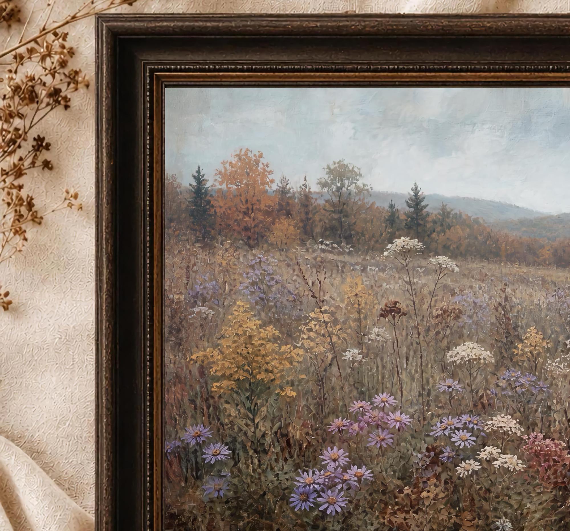 Fall Meadow Wall Art | Wildflower Landscape Print | Vintage Landscape Digital Download — image 2