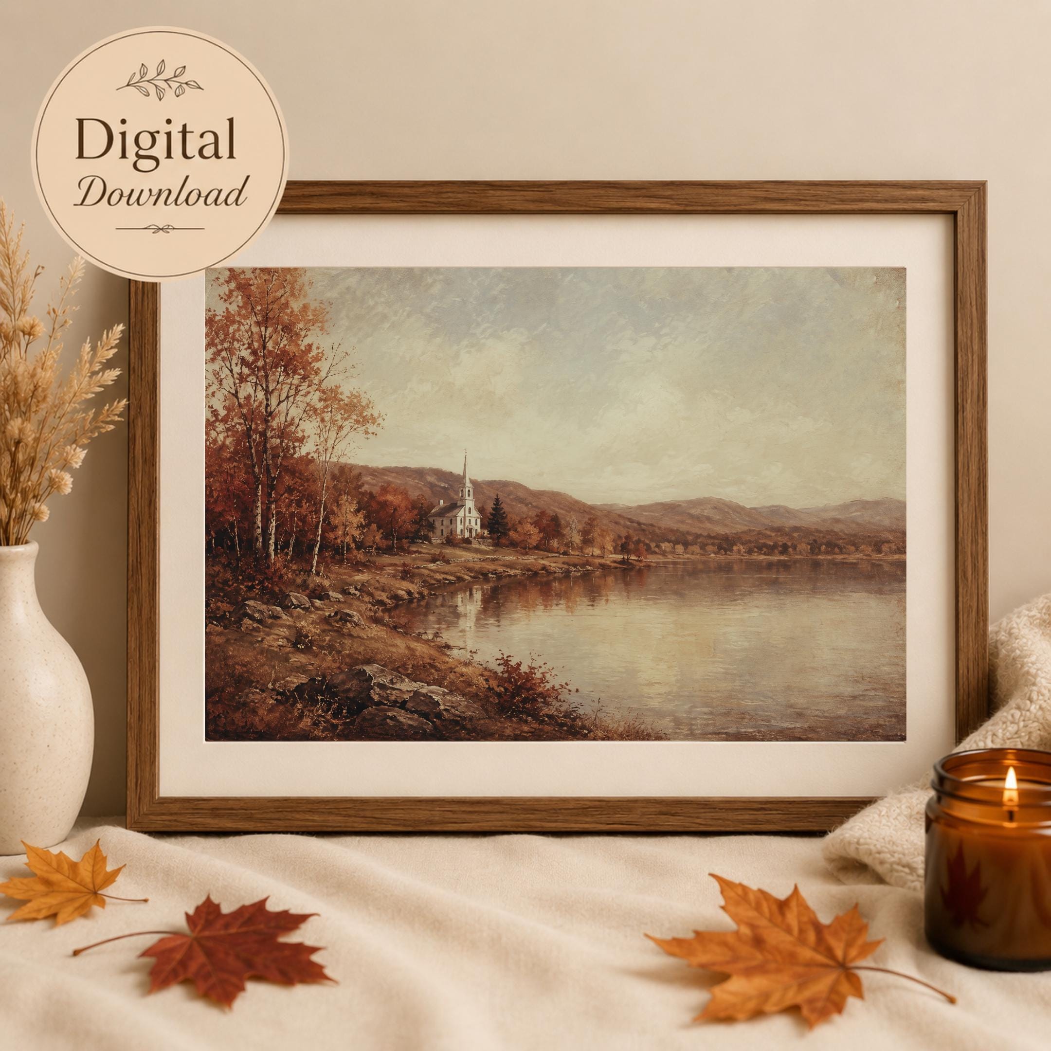 Vintage Vermont Autumn Lake Printable Wall Art, Rustic Fall Home Decor, Digital Download — image 9