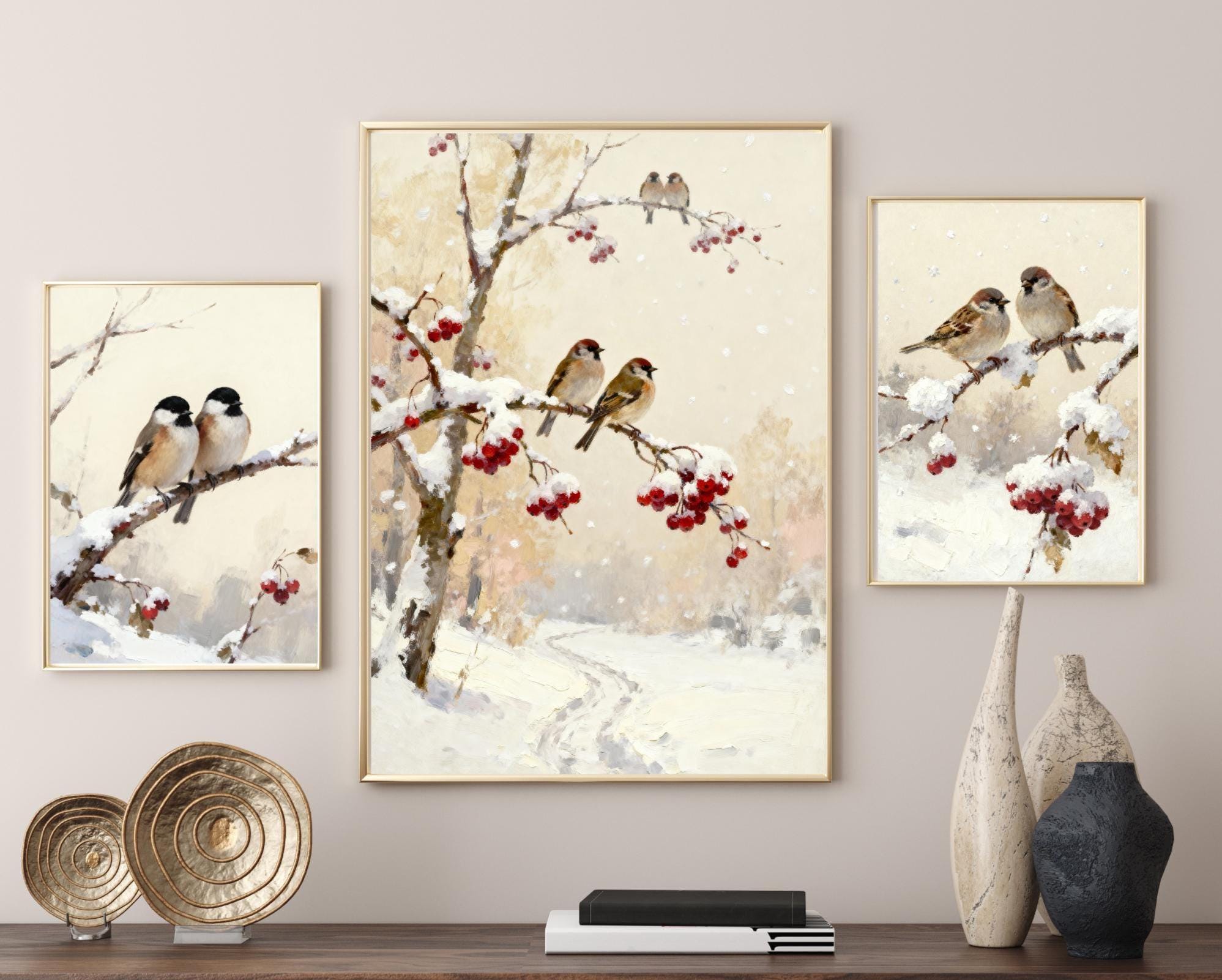 Snowy Birds & Berry Branches — Set of 5 — image 2