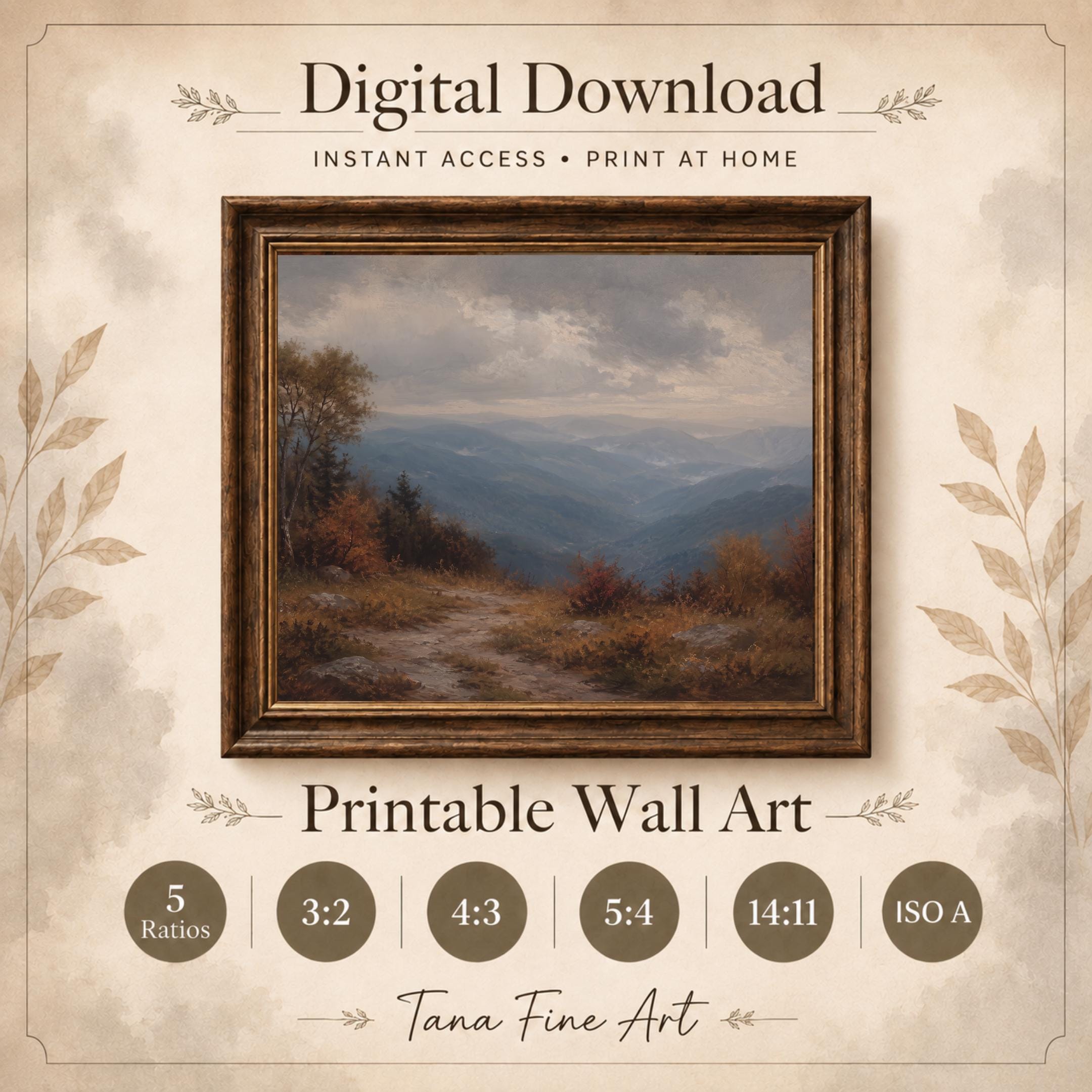 Fall Mountain Wall Art | Blue Ridge Inspired Landscape Print | Moody Vintage Nature Digital Download — image 8