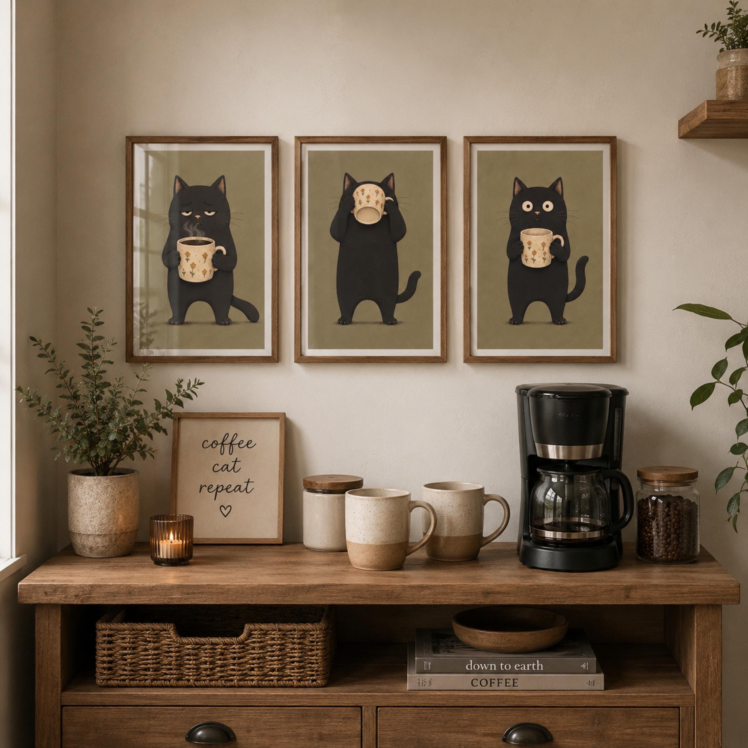 Black Cats & Coffee Cups — Set of 3 — image 2