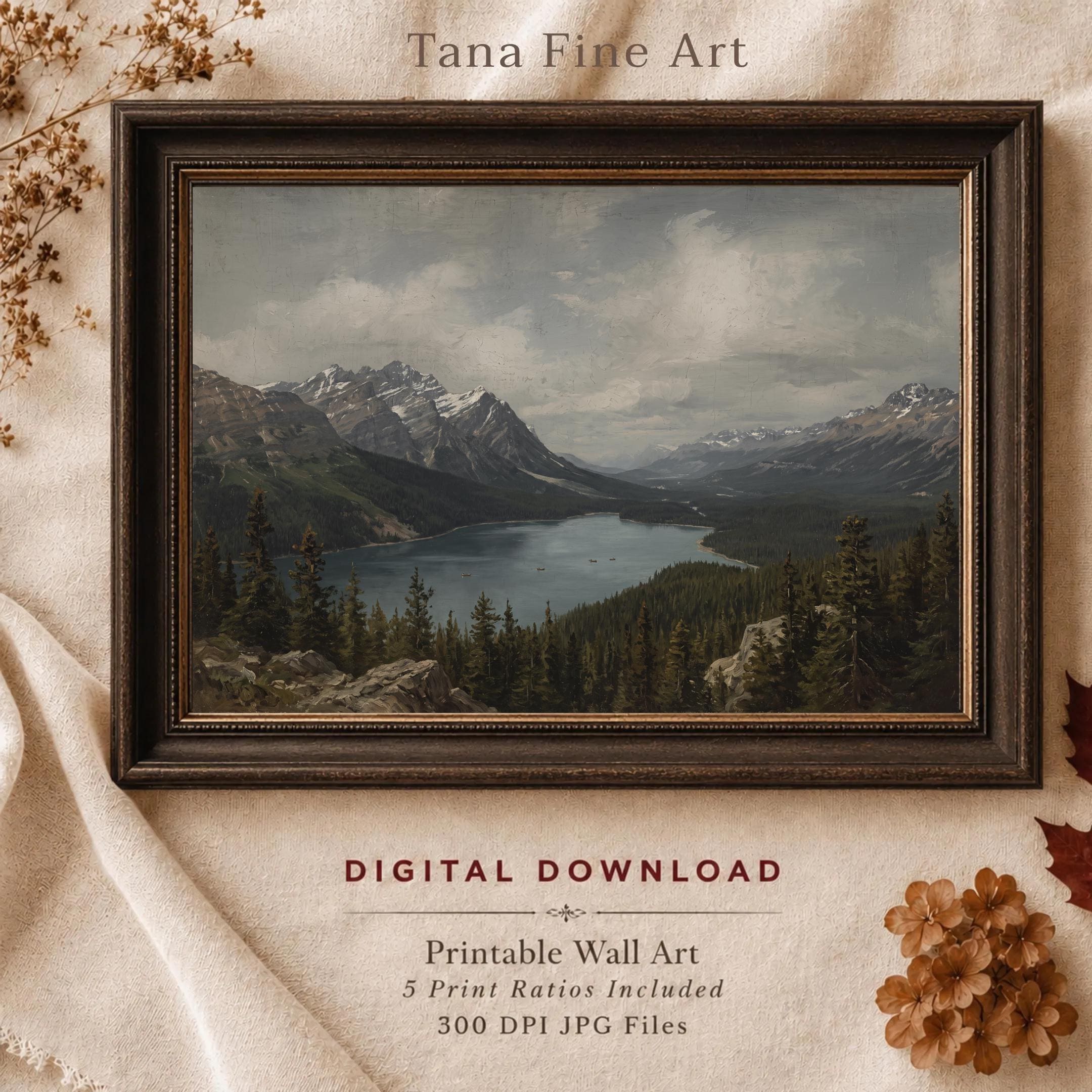 Mountain Lake Wall Art | Rocky Mountain Landscape Print | Vintage Nature Printable Digital Download