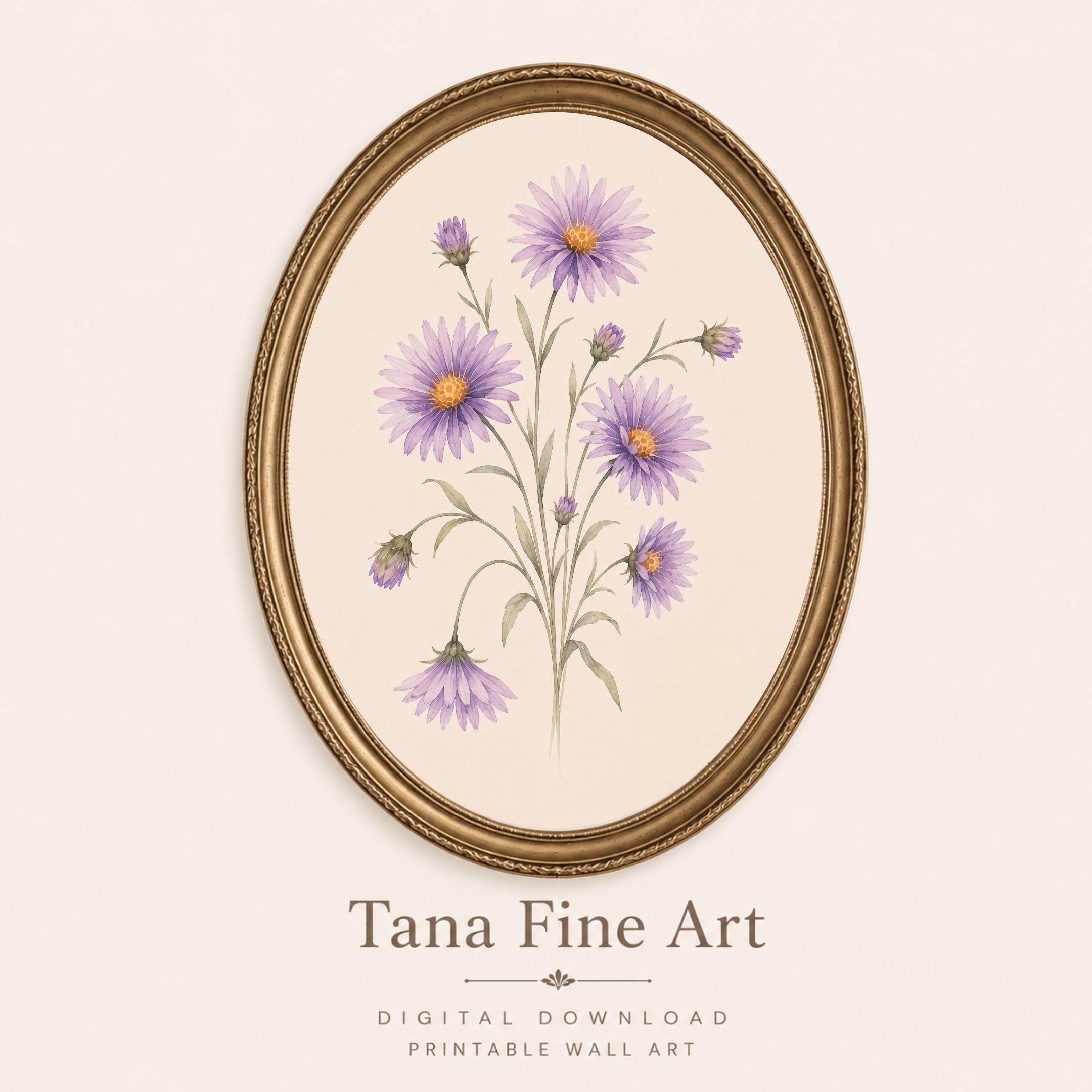 Aster Printable Wall Art | September Birth Flower Print | Purple Botanical Gift Decor Digital Download