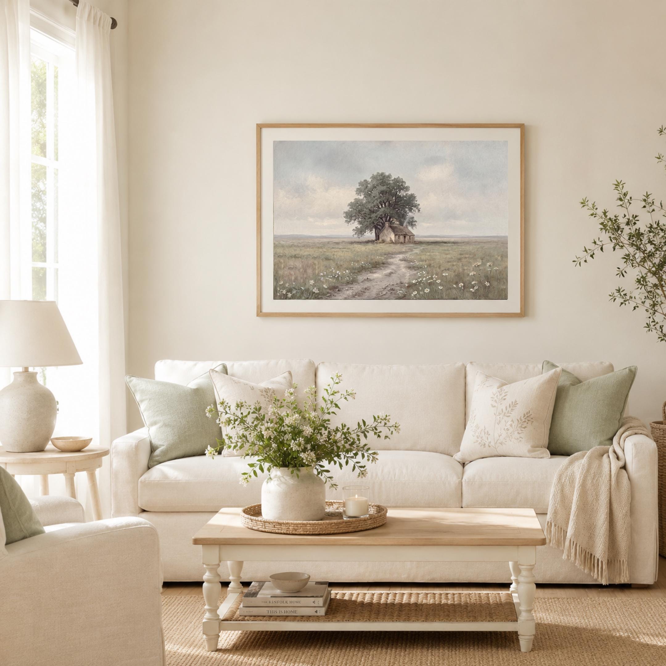 Vintage Cottage Landscape Print, Meadow Daisy Countryside Wall Art (Digital Download) — image 4