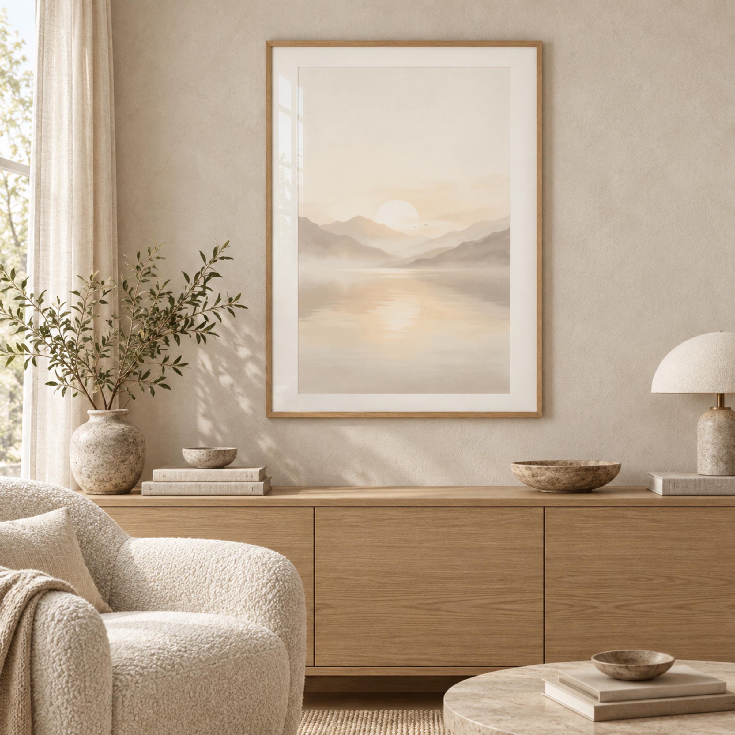 Printable Mountain Sunrise Wall Art, Neutral Landscape Wall Decor, Digital Download — image 3