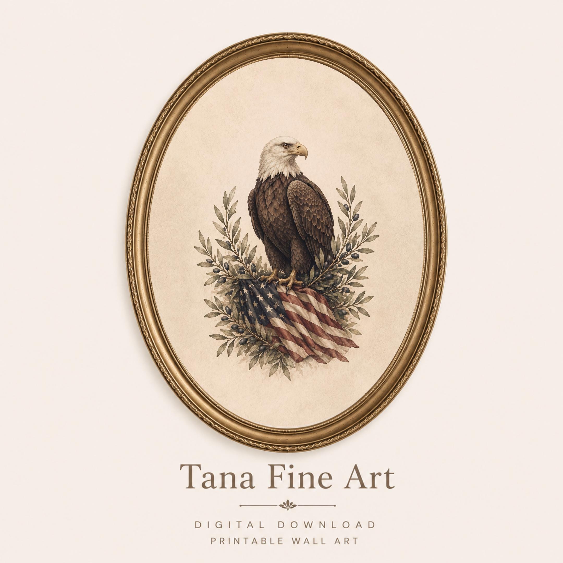 Vintage Patriotic Wall Art Set, Eagle, Flag, Floral Barn Prints (Digital Download) — image 9