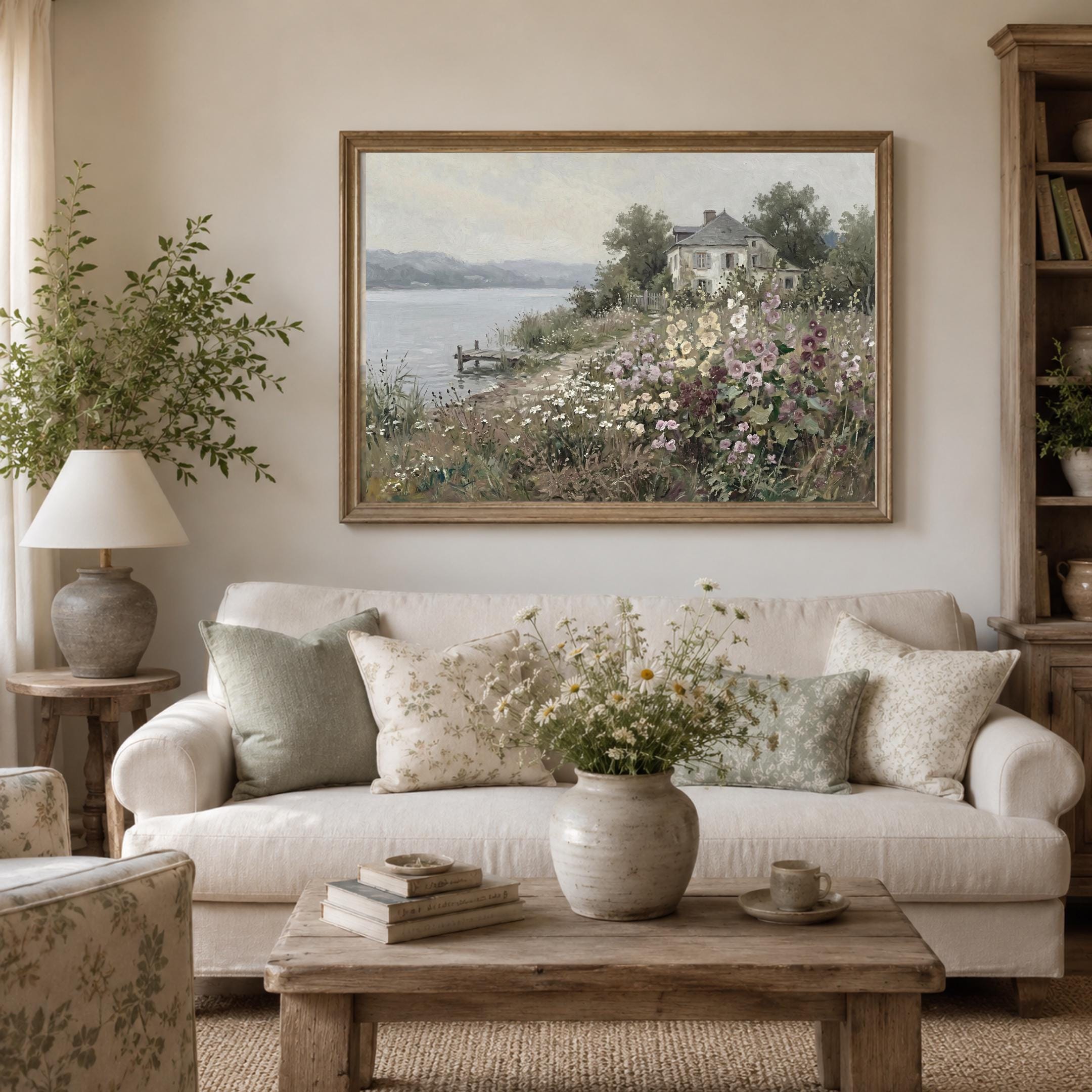 Vintage Cottage English Garden Wall Art, Lakeside Floral Landscape Print, Farmhouse Decor (Digital Download) — image 10