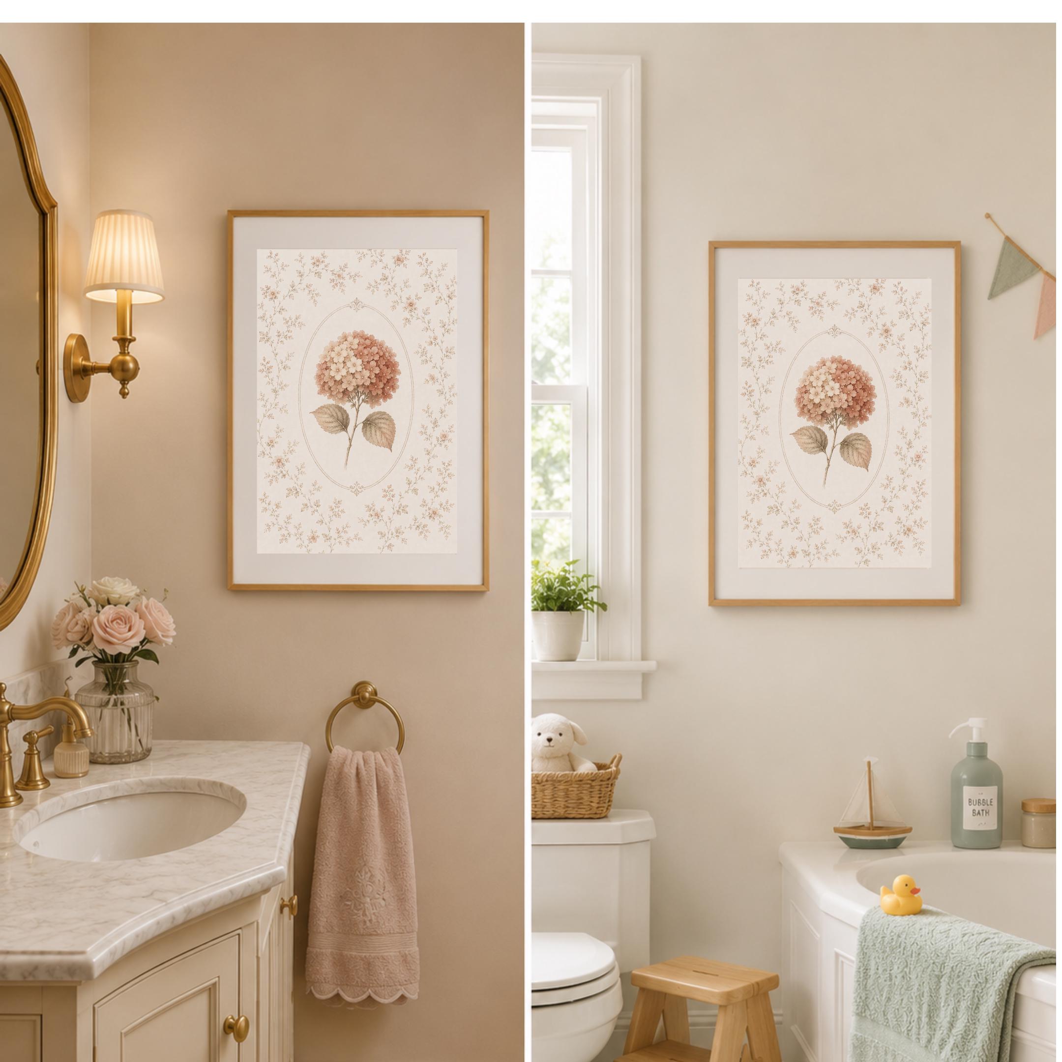 Hydrangea Printable Wall Art | Peach Floral Botanical Print | Vintage Autumn Cottage Decor Digital Download — image 6