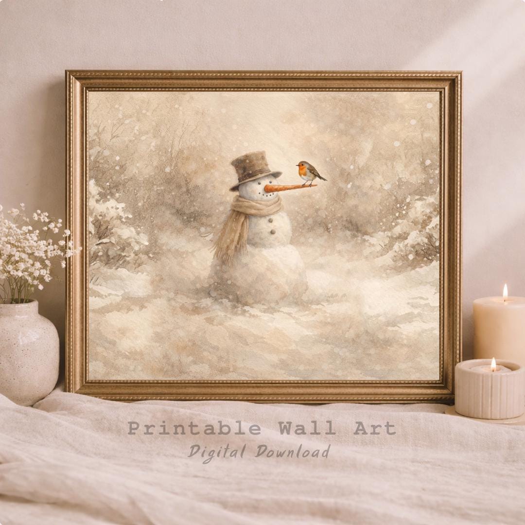 Snowman Wall Art Printable | Neutral Winter Animal Print | Cozy Christmas Decor (Digital Download) — image 2