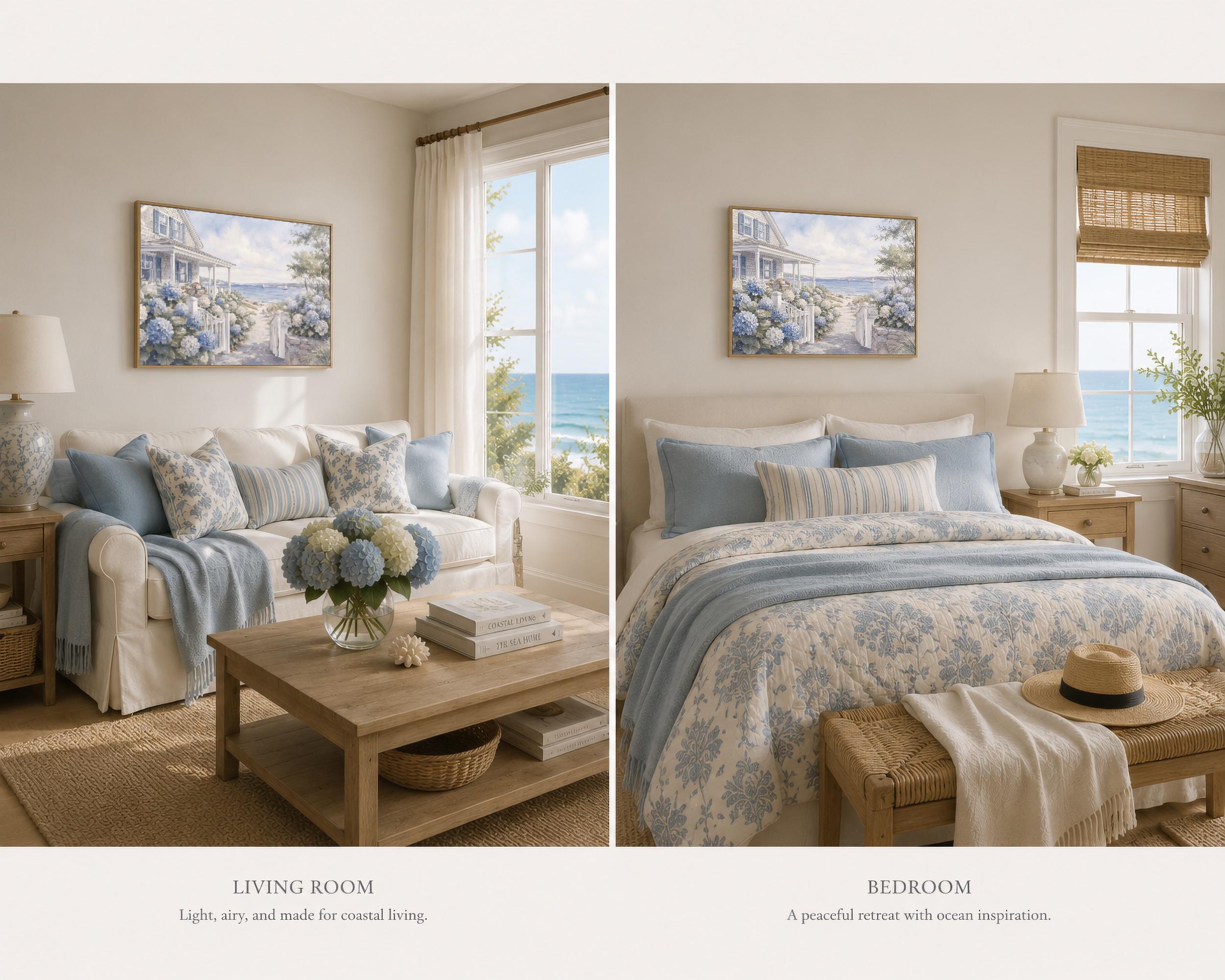 Coastal Beach House Wall Art, Hydrangea Cottage Print, Hamptons Style Seaside Decor (Digital Download) — image 5