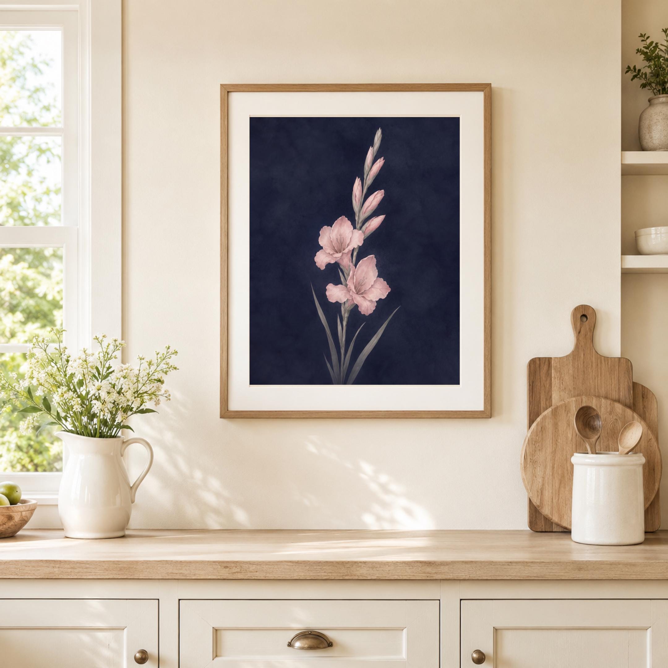 Moody August Birth Flower Print | Gladiolus Wall Art | Dark Botanical Digital Download — image 3