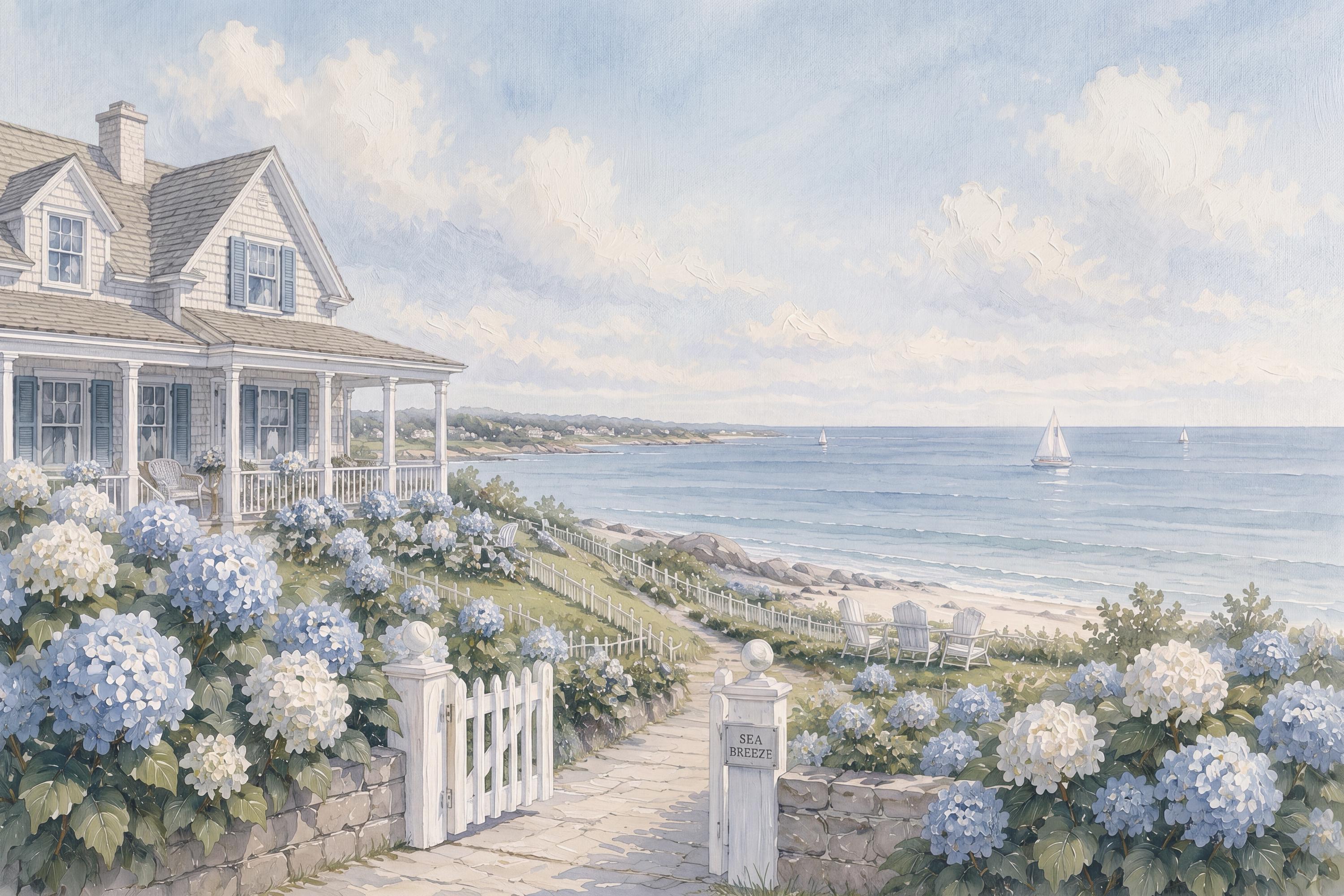 Coastal Cottage Hydrangea Print, Hamptons Beach House Ocean Decor (Digital Download) — image 2