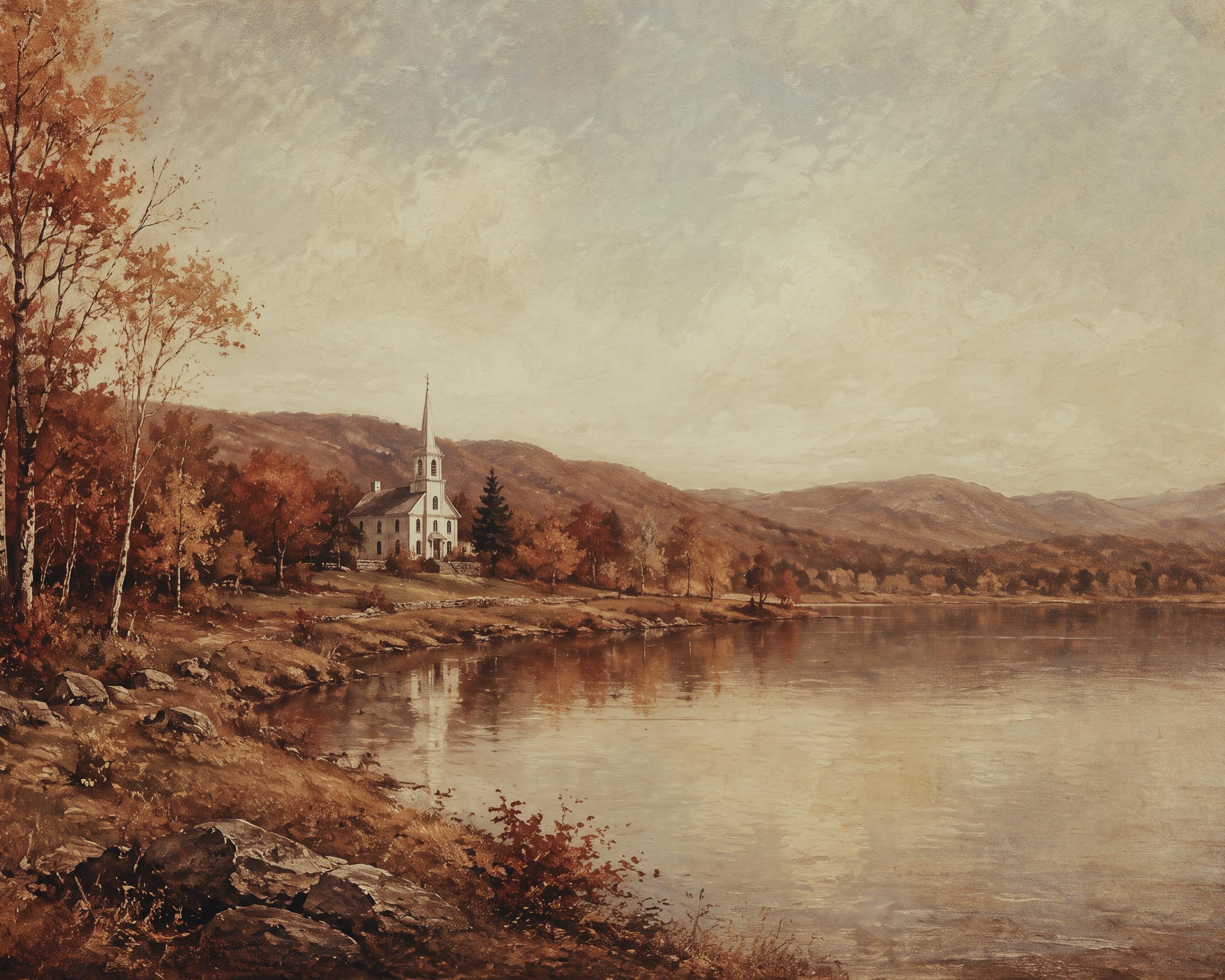 Vintage Vermont Autumn Lake Printable Wall Art, Rustic Fall Home Decor, Digital Download — image 3