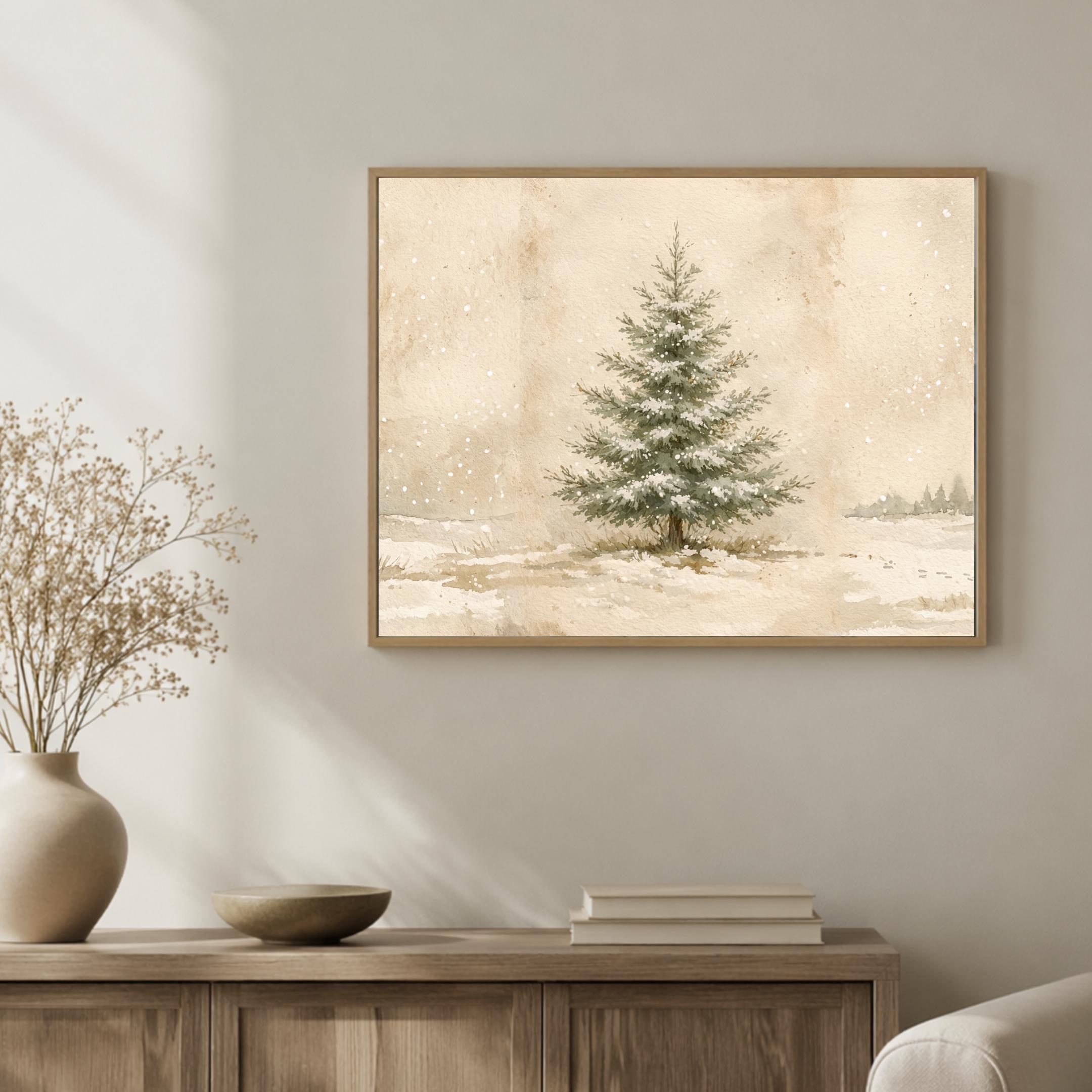 Winter Tree Wall Art Printable | Neutral Snowy Pine Print | Minimal Rustic Decor (Digital Download) — image 6