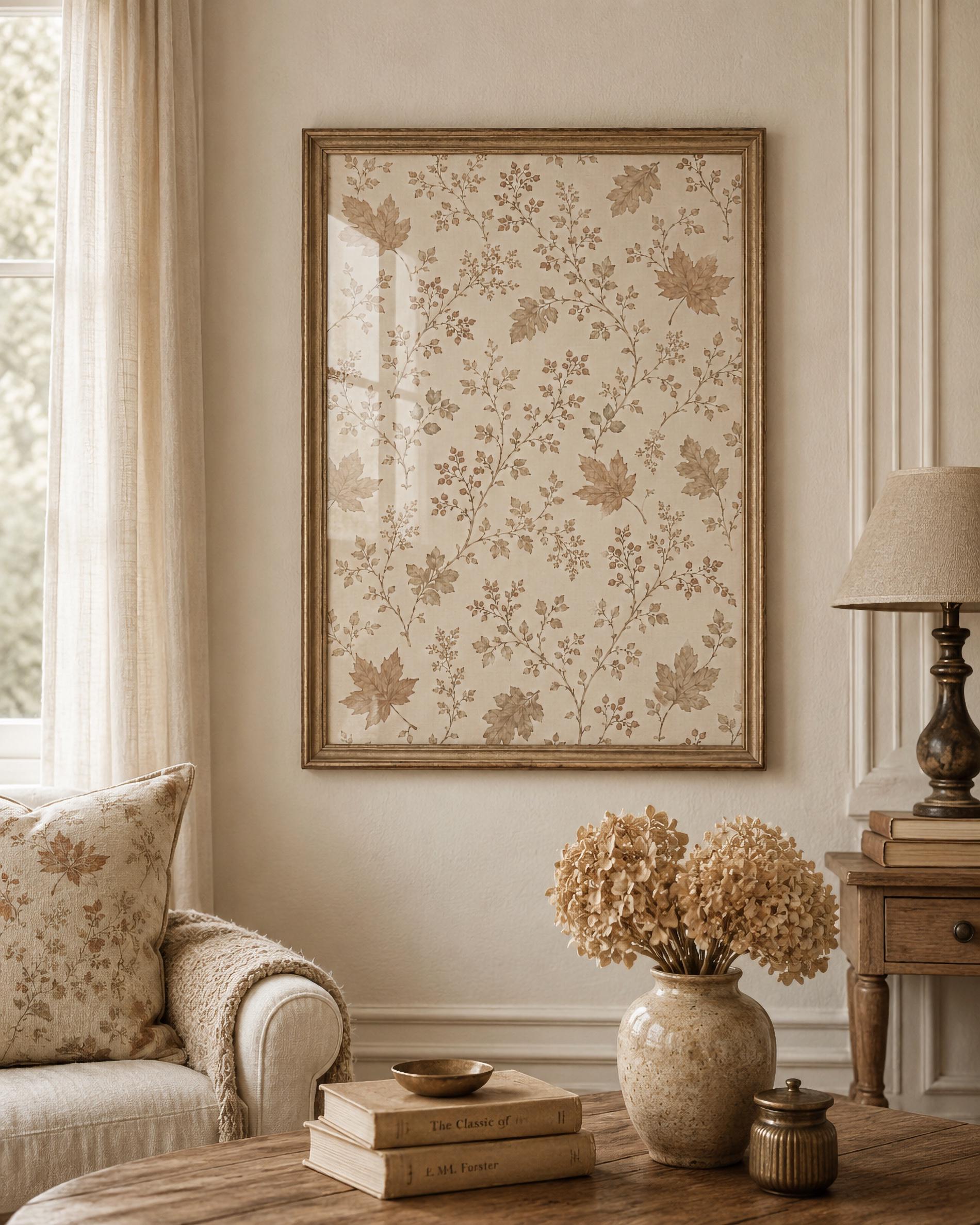 Fall Botanical Pattern Wall Art | Autumn Leaf Print | Neutral Cottage Decor Printable Digital Download — image 5