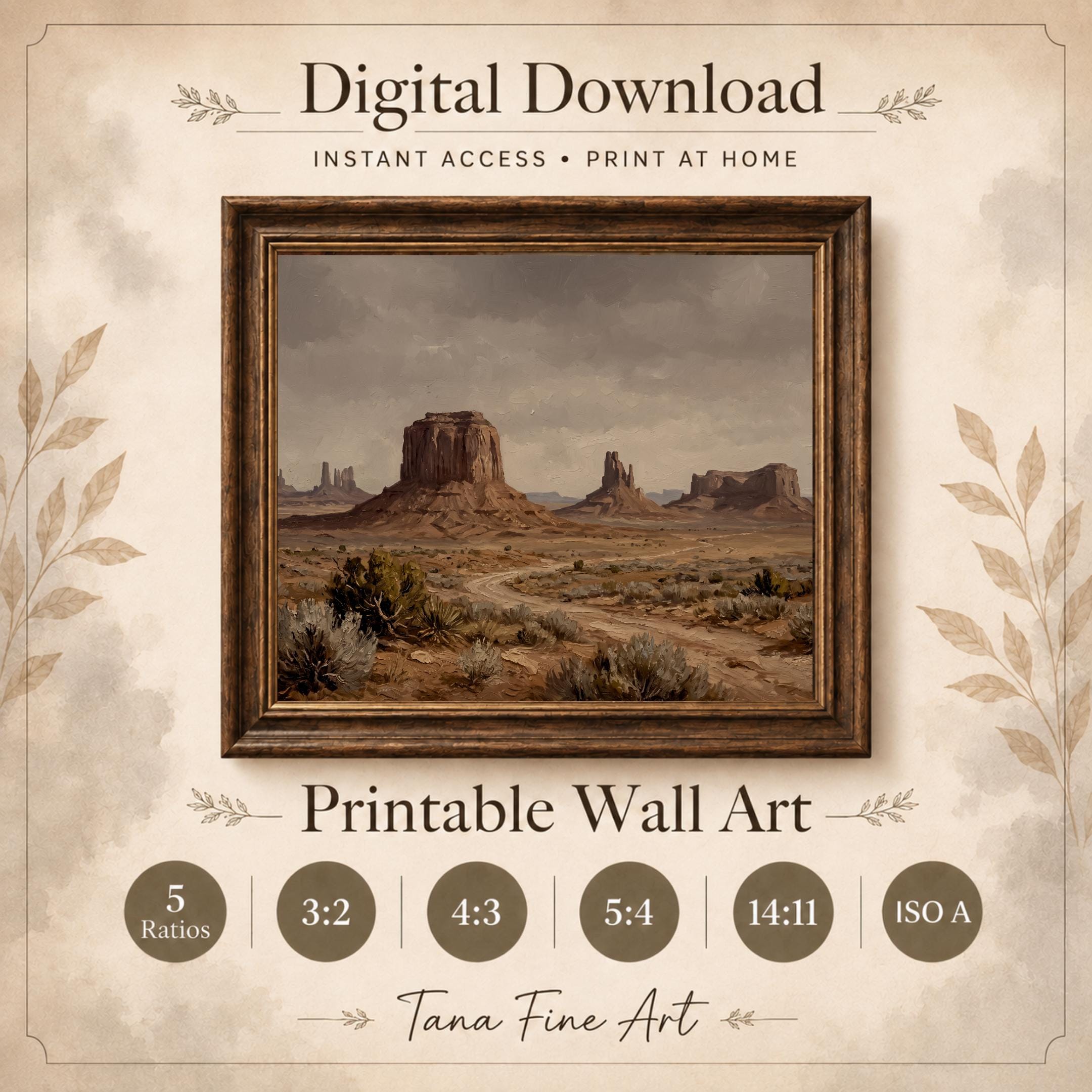 Desert Landscape Wall Art | Monument Valley Inspired | Moody Western Landscape | Vintage Southwest | Digital Download