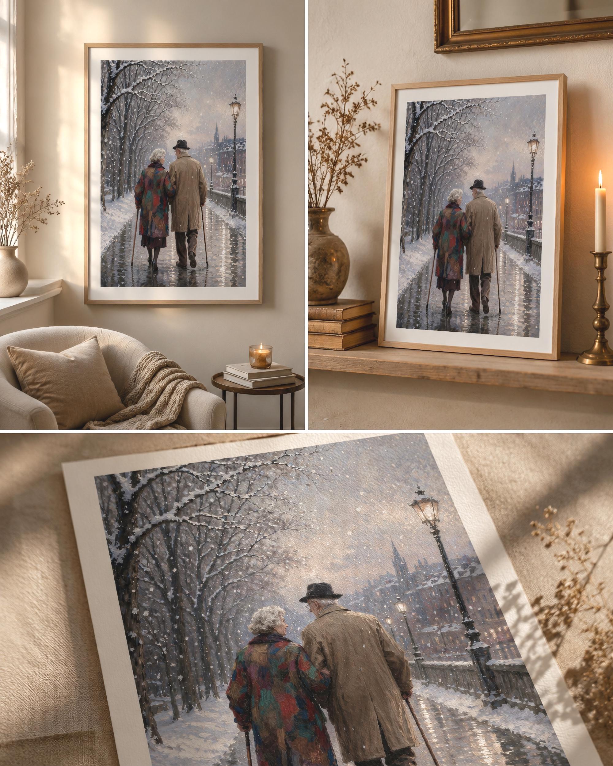 Elderly Couple Wall Art | Winter Love Print | Romantic City Printable Digital Download — image 7