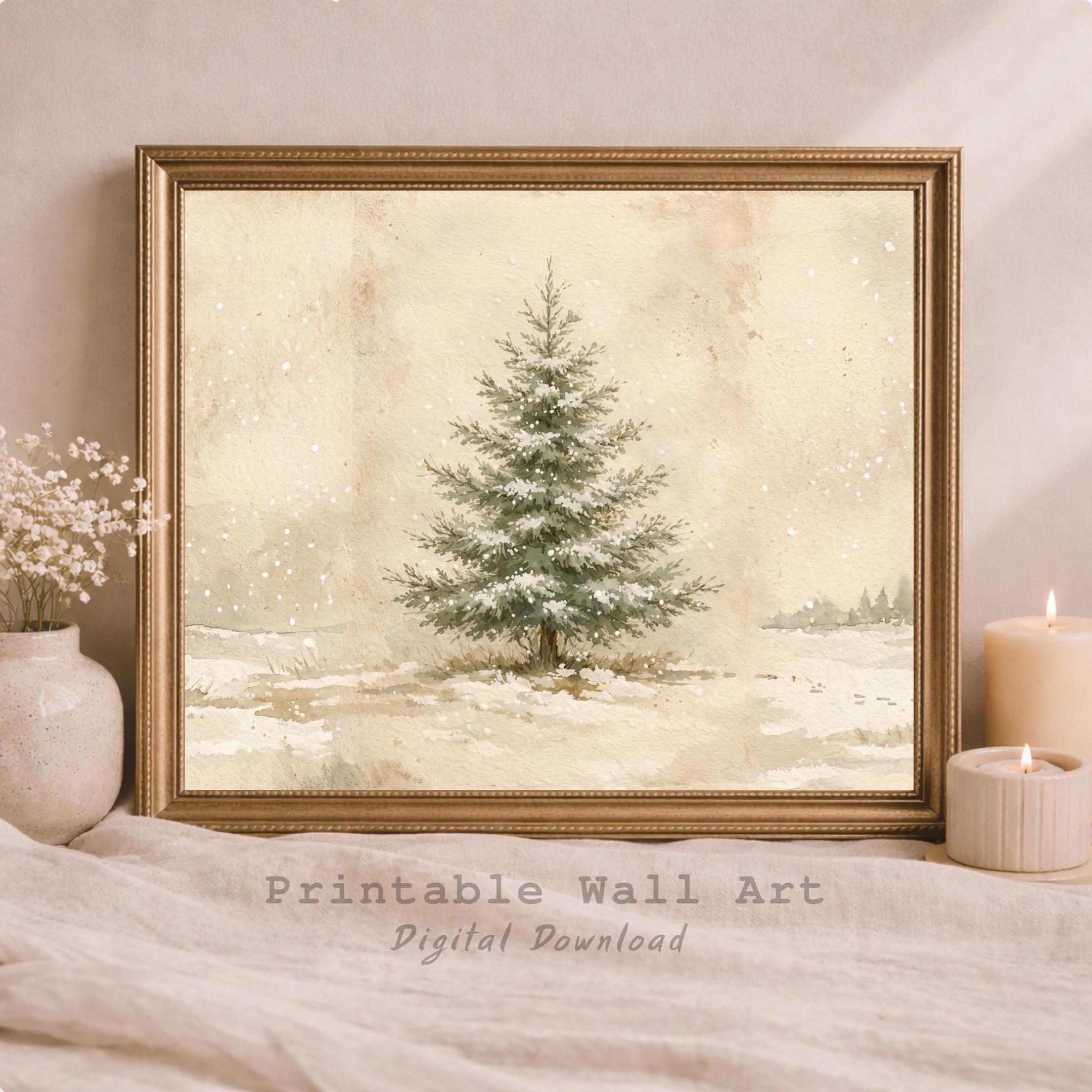 Winter Tree Wall Art Printable | Neutral Snowy Pine Print | Minimal Rustic Decor (Digital Download) — image 5