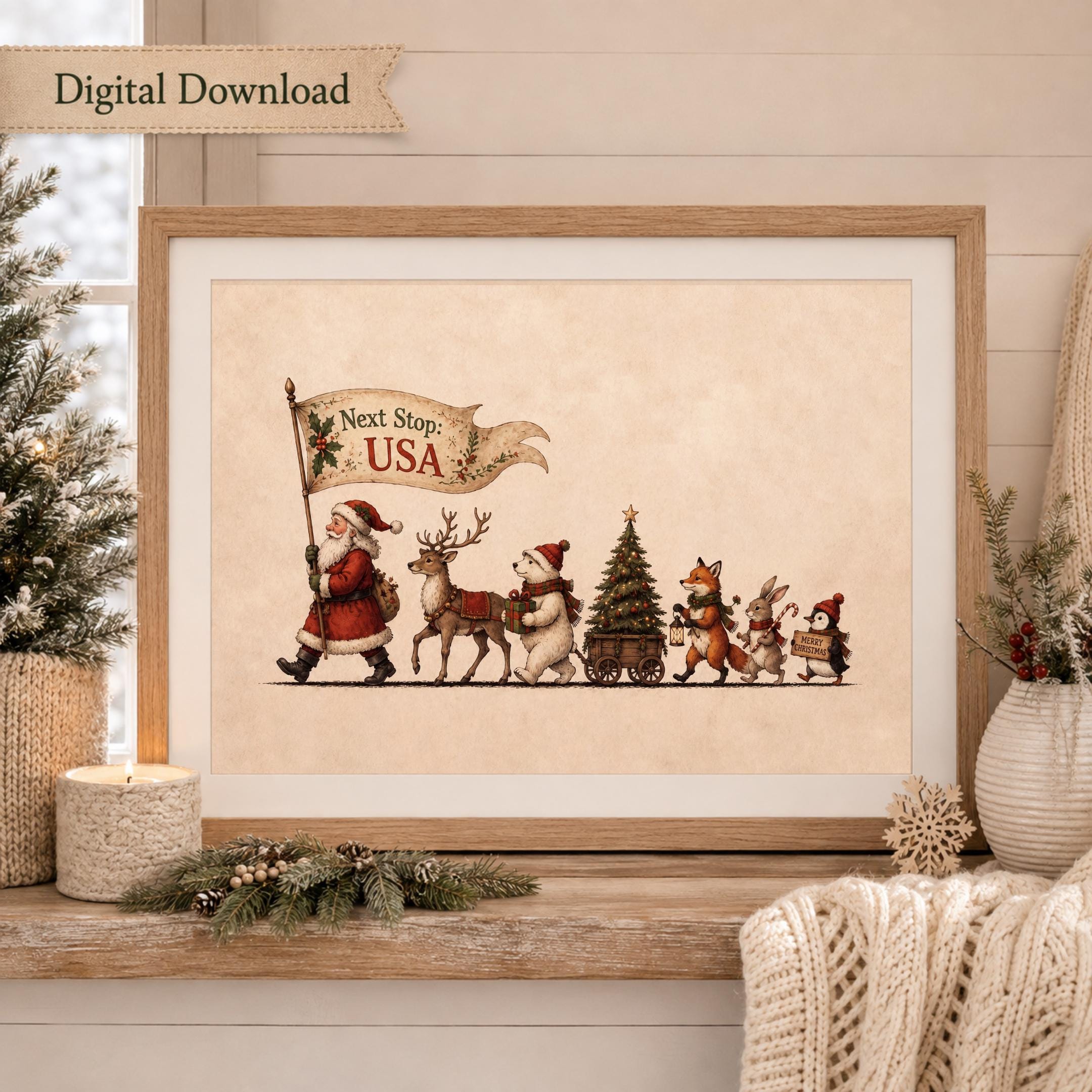 Christmas Parade Wall Art | Vintage Santa Reindeer Holiday Print | Printable Digital Download — image 2