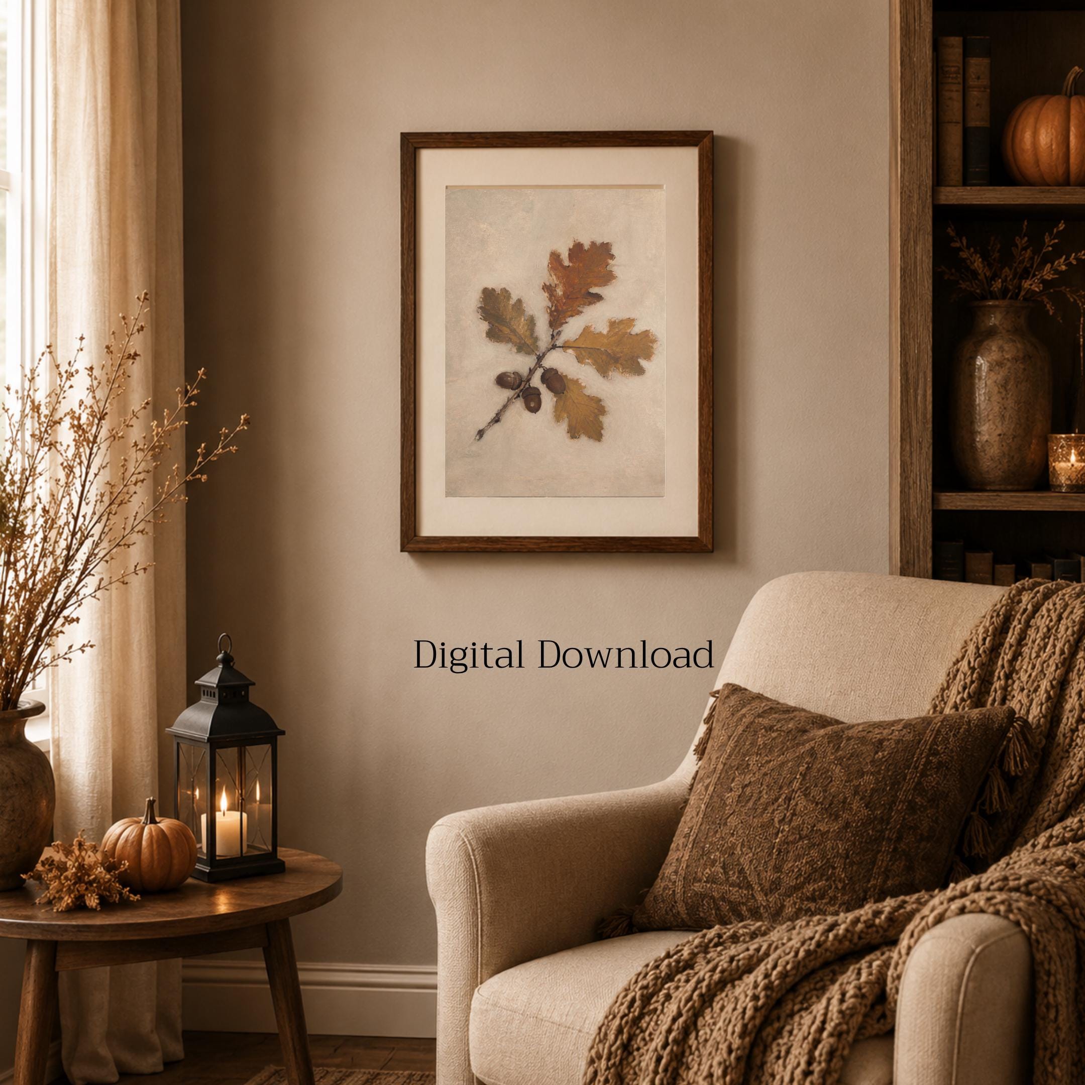 Oak Branch and Acorns Printable Wall Art, Neutral Autumn Botanical Digital Download — image 6