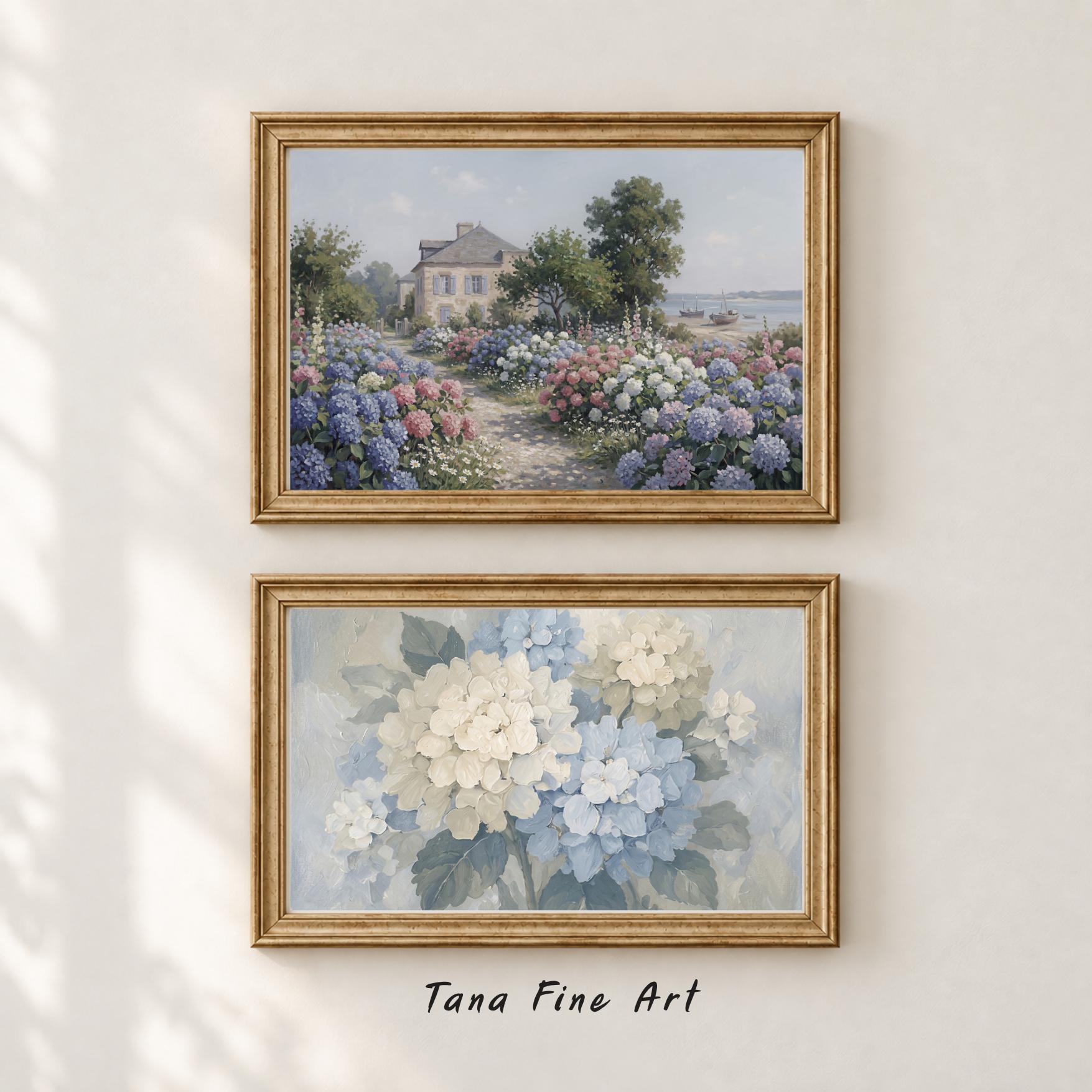 Vintage Hydrangea Gallery Wall Set of 9, Coastal Cottage Gallery Decor Prints (Digital Download) — image 3