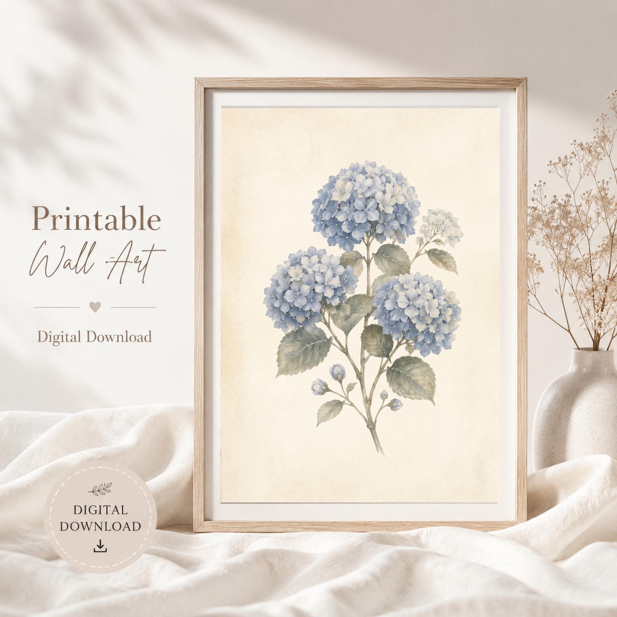 Blue Hydrangea Print, Vintage Botanical Prints, Watercolor Floral Wall Art, Cottage Decor (Digital Download) — image 6