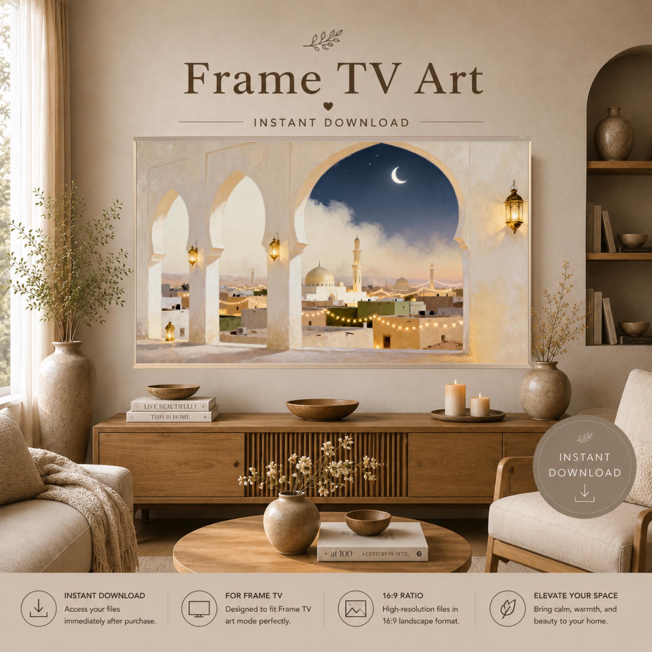 Crescent Moon Cityscape | Islamic Frame TV Art | JPG 4K Digital Download — image 2