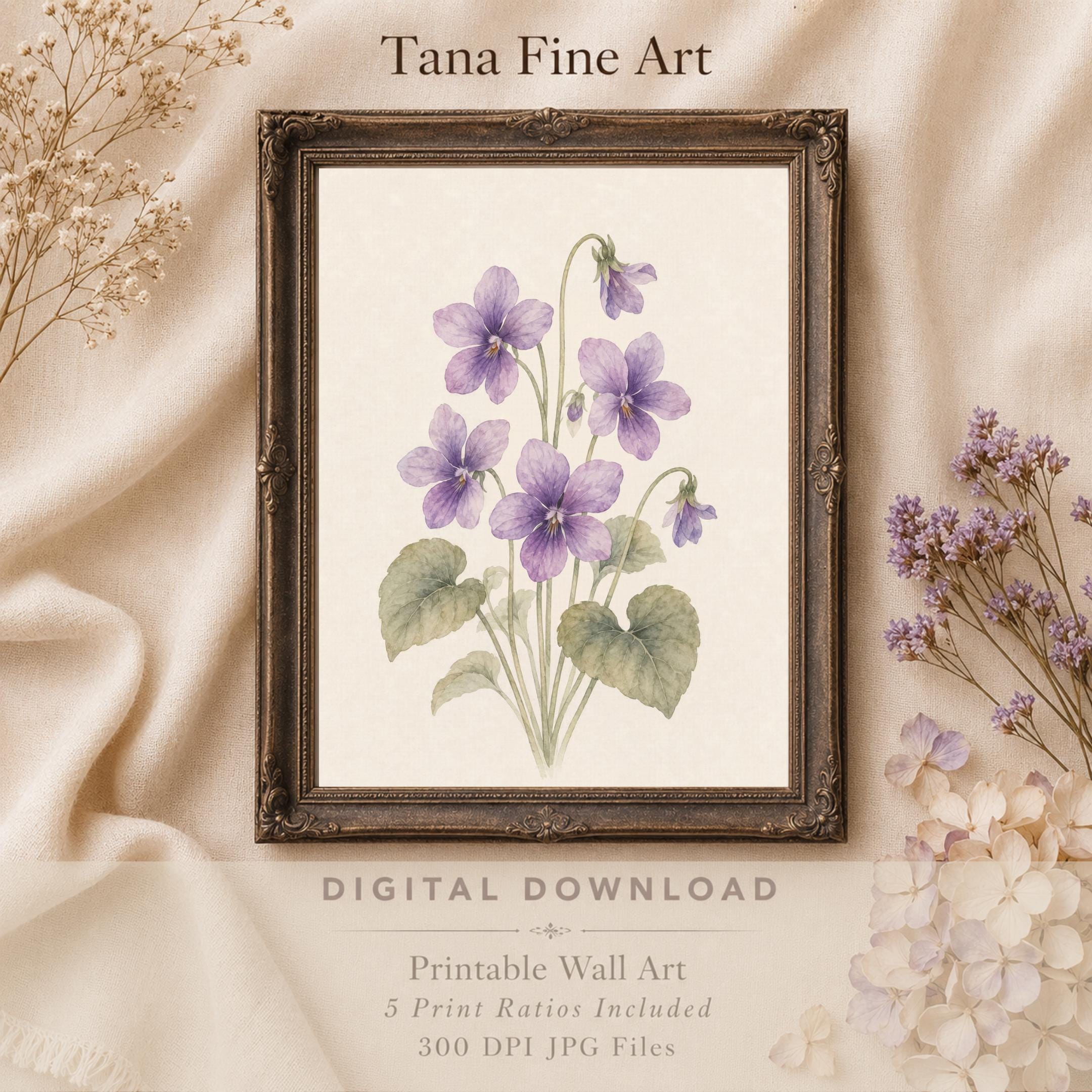 February Birth Flower Print | Violet Printable Wall Art | Purple Botanical Gift Decor Digital Download — image 10