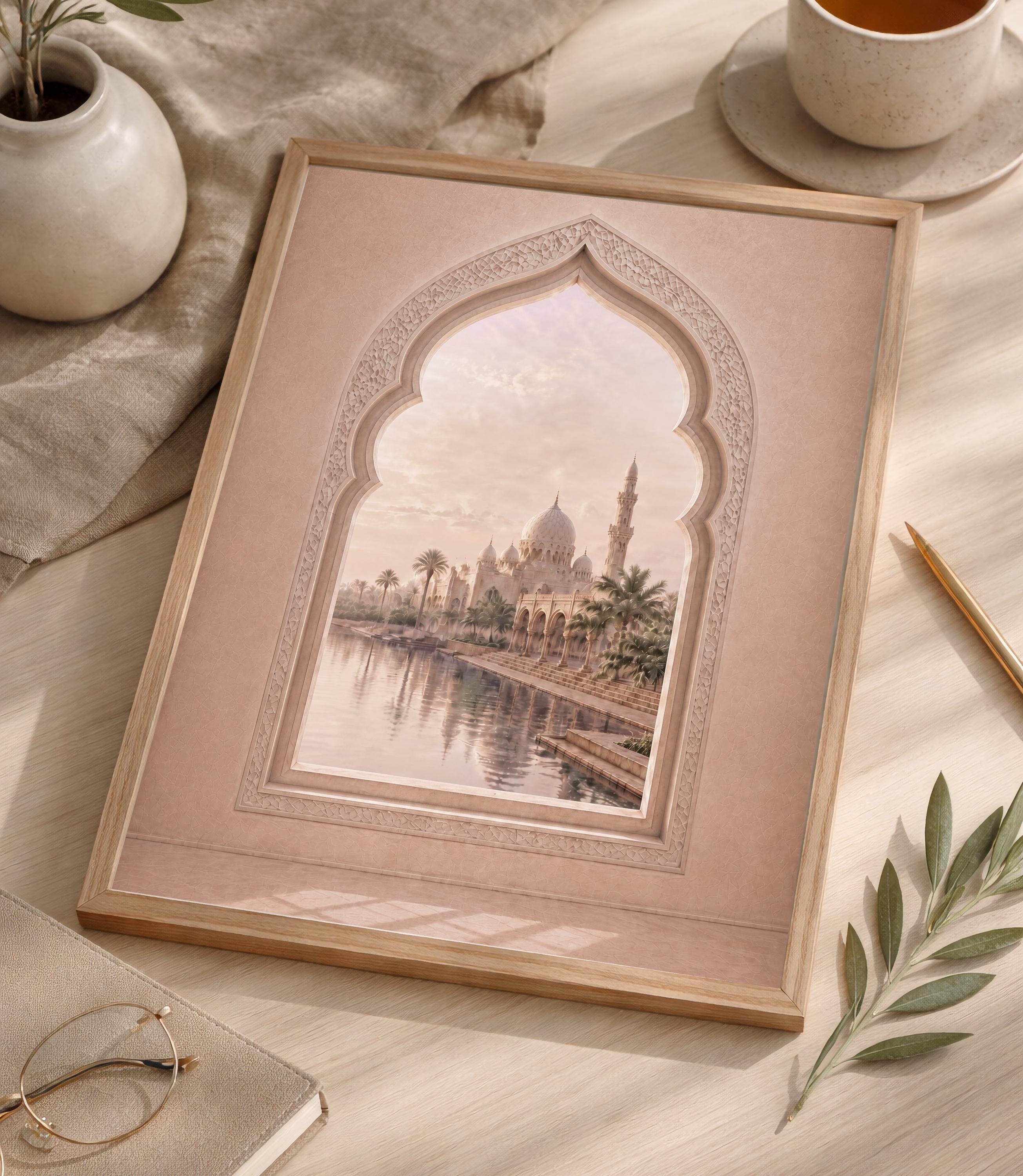 Mosque Reflections beyond a Blush Window — image 7