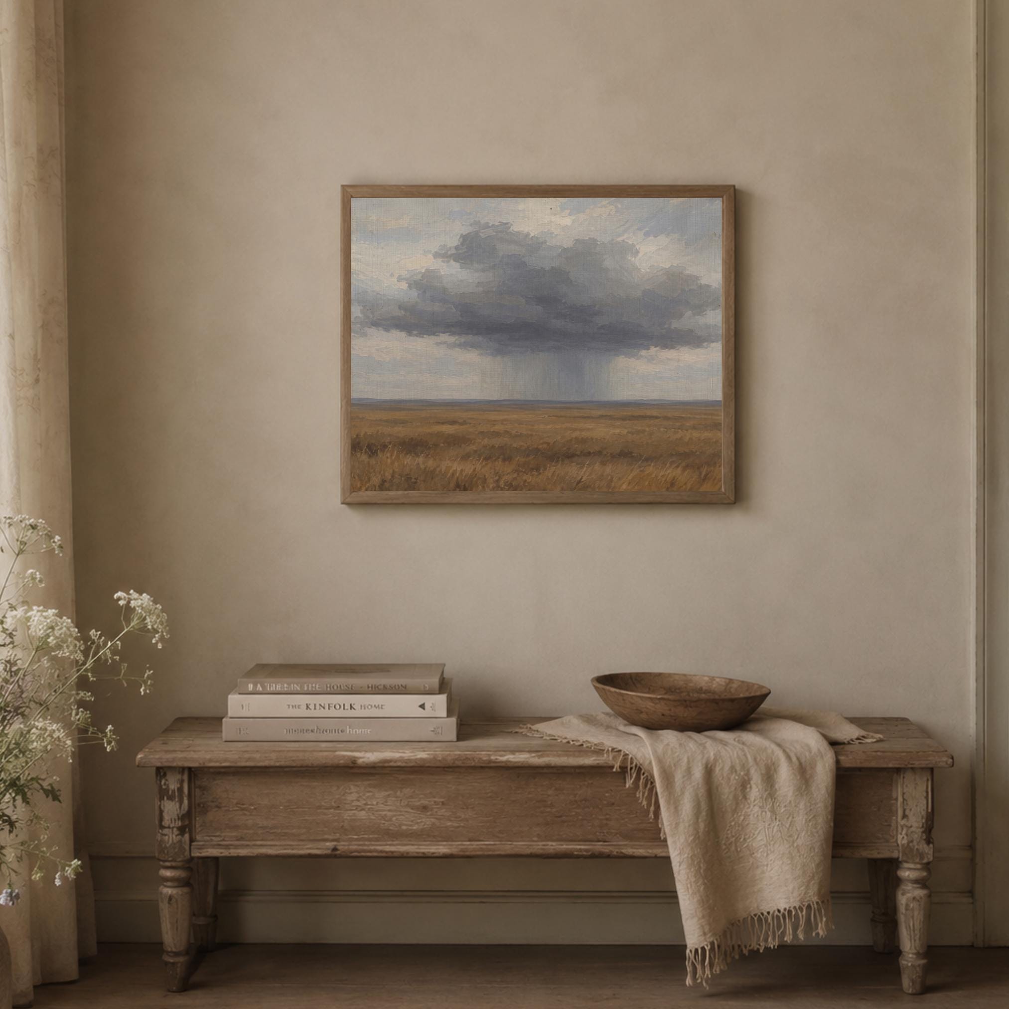 Moody Storm Cloud Landscape Art, Rustic Prairie Painting, Neutral Farmhouse Wall Decor Digital Download — image 6