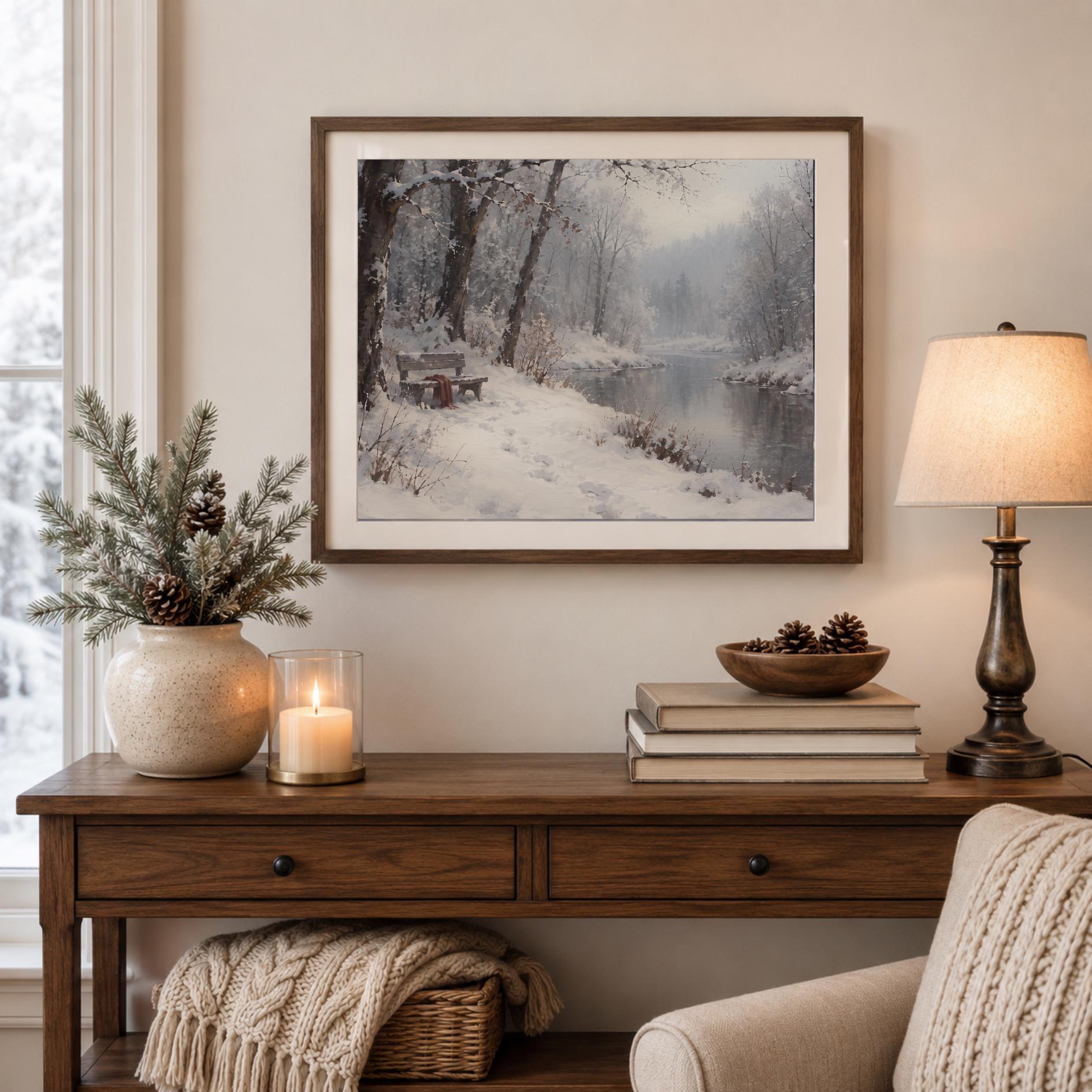 A Quiet Bench beside the Winter River — image 7