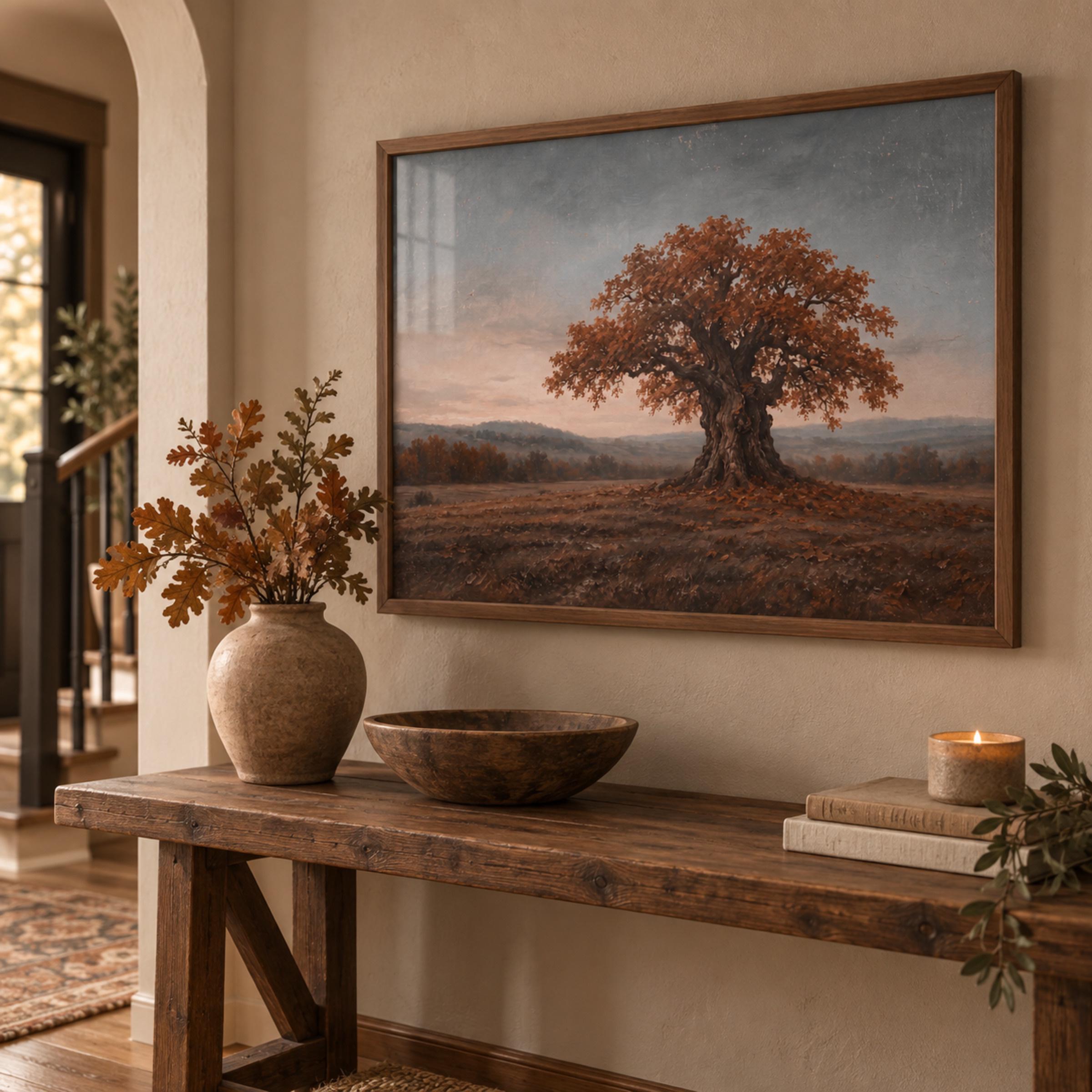Autumn Oak Tree Printable Wall Art, Moody Fall Landscape, Rustic Farmhouse Decor Digital Download — image 2