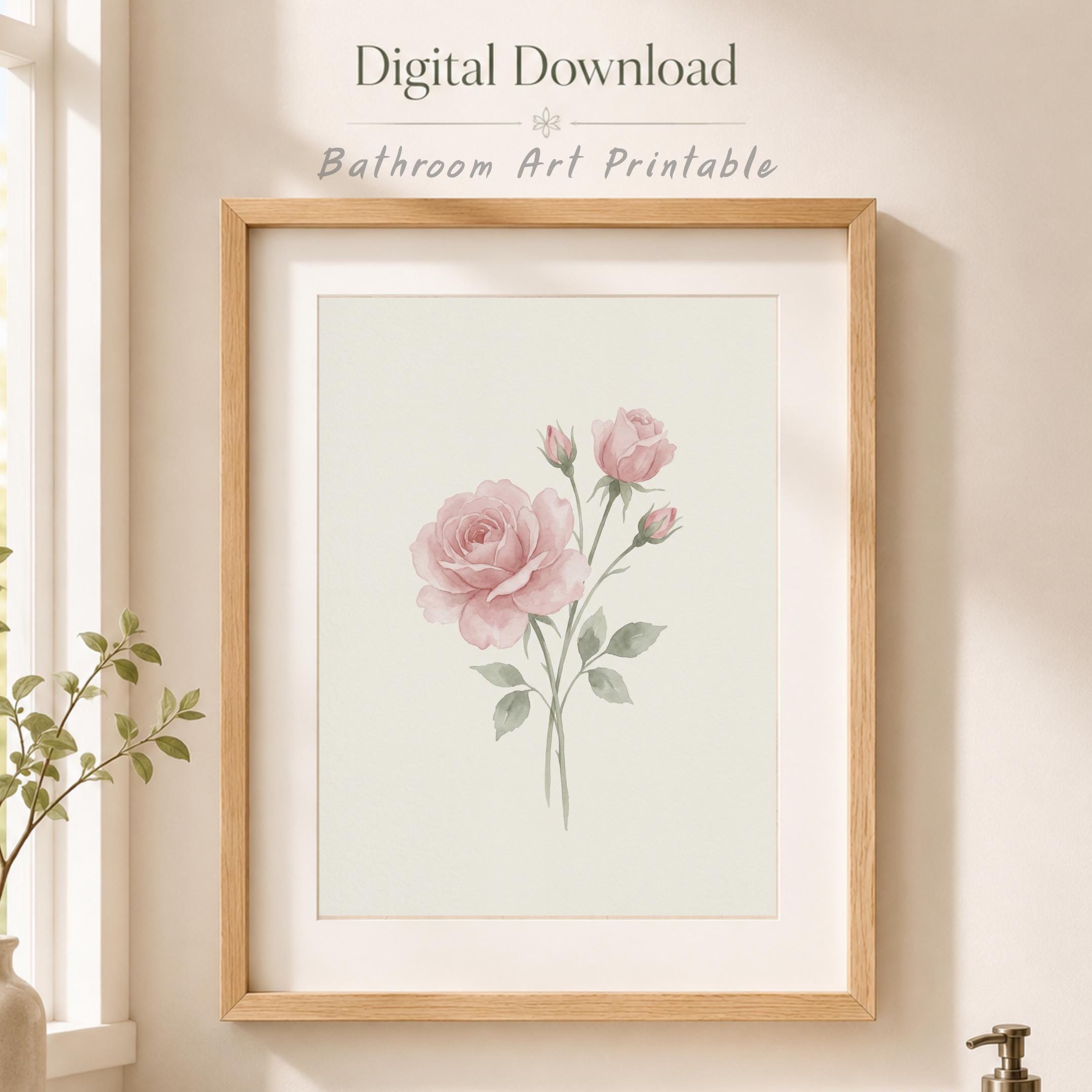 June Birth Flower Print, Pink Rose Botanical Watercolor Art (Digital Download) — image 8