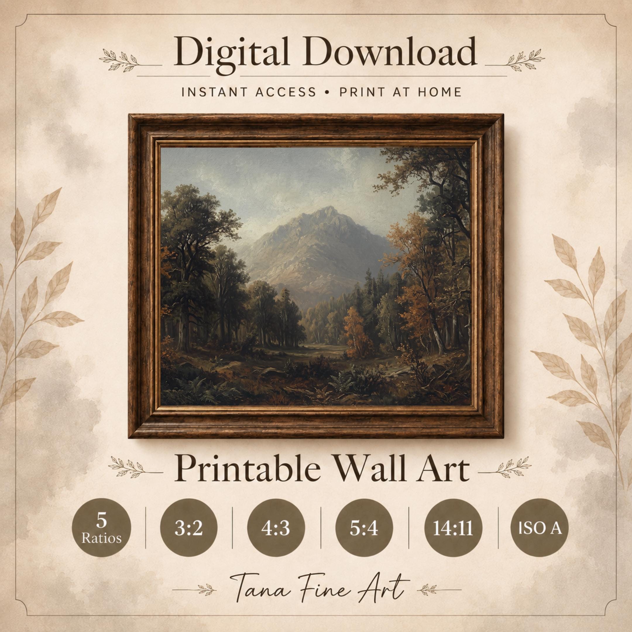 Moody Mountain Wall Art | Forest Landscape Print | Vintage Nature Digital Download — image 8