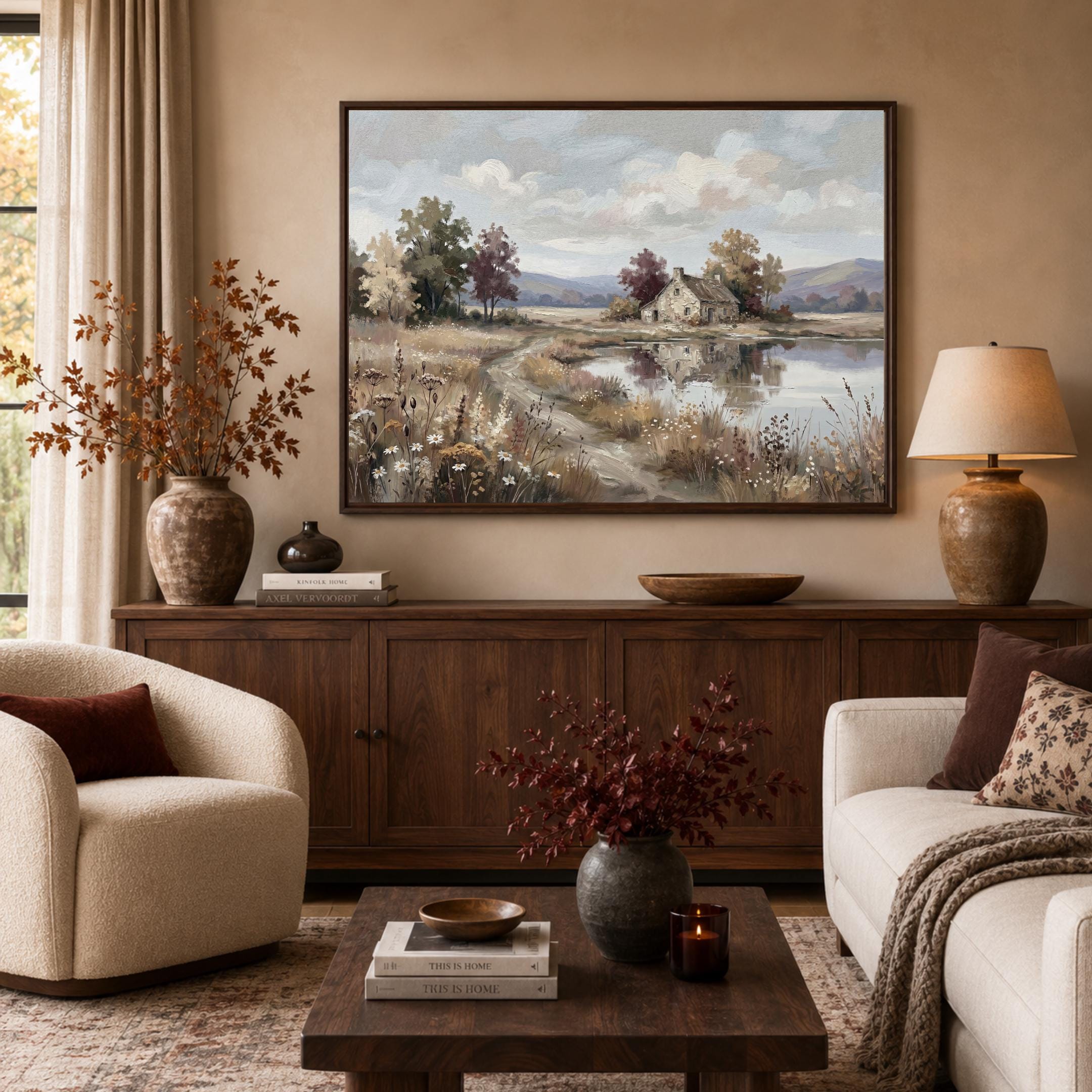 Cottage Landscape Wall Art, Farmhouse Lake House Print, Soft Countryside Nature Decor (Digital Download) — image 6