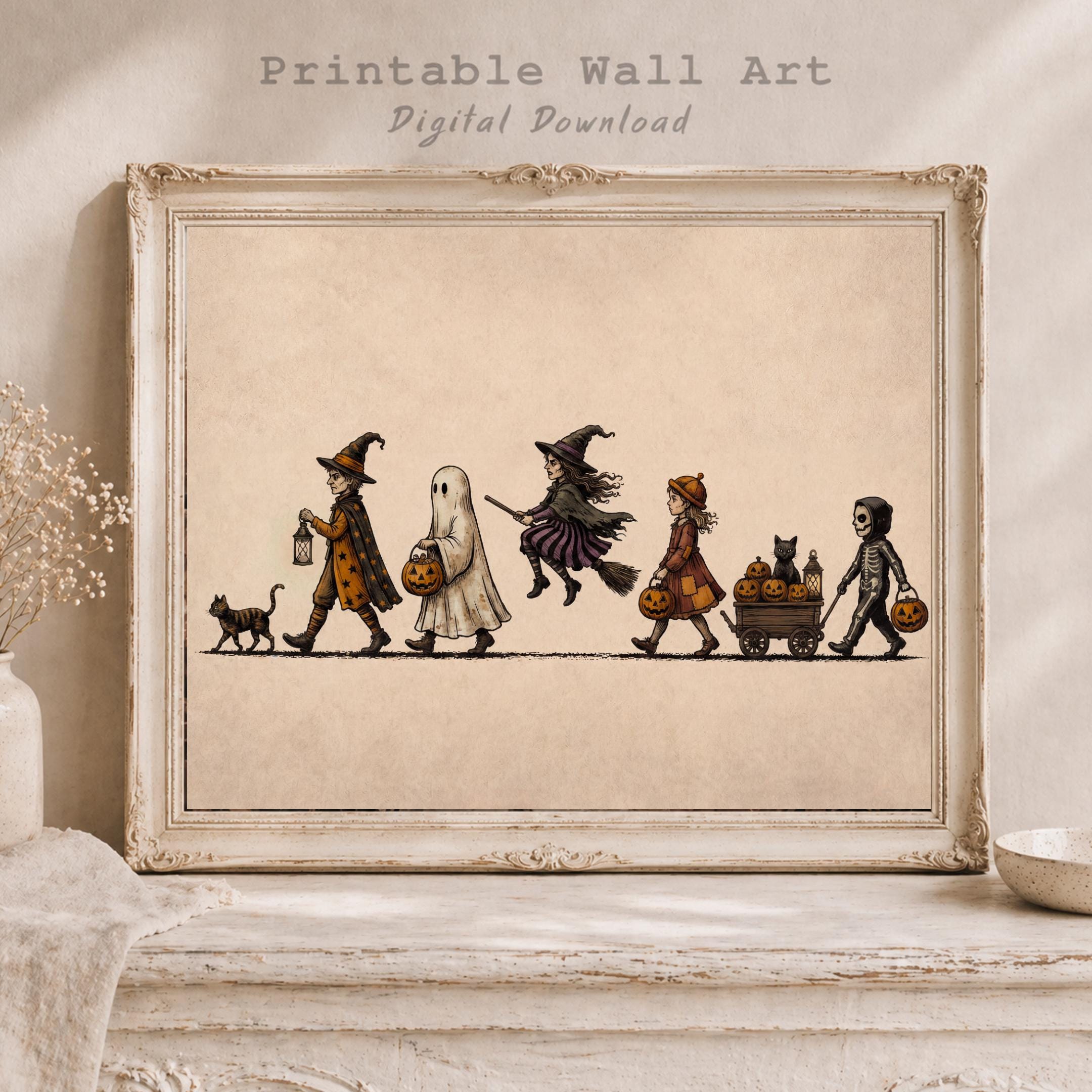 Vintage Halloween Wall Art, Trick or Treat Parade Print, Whimsical Halloween Decor (Digital Download) — image 2