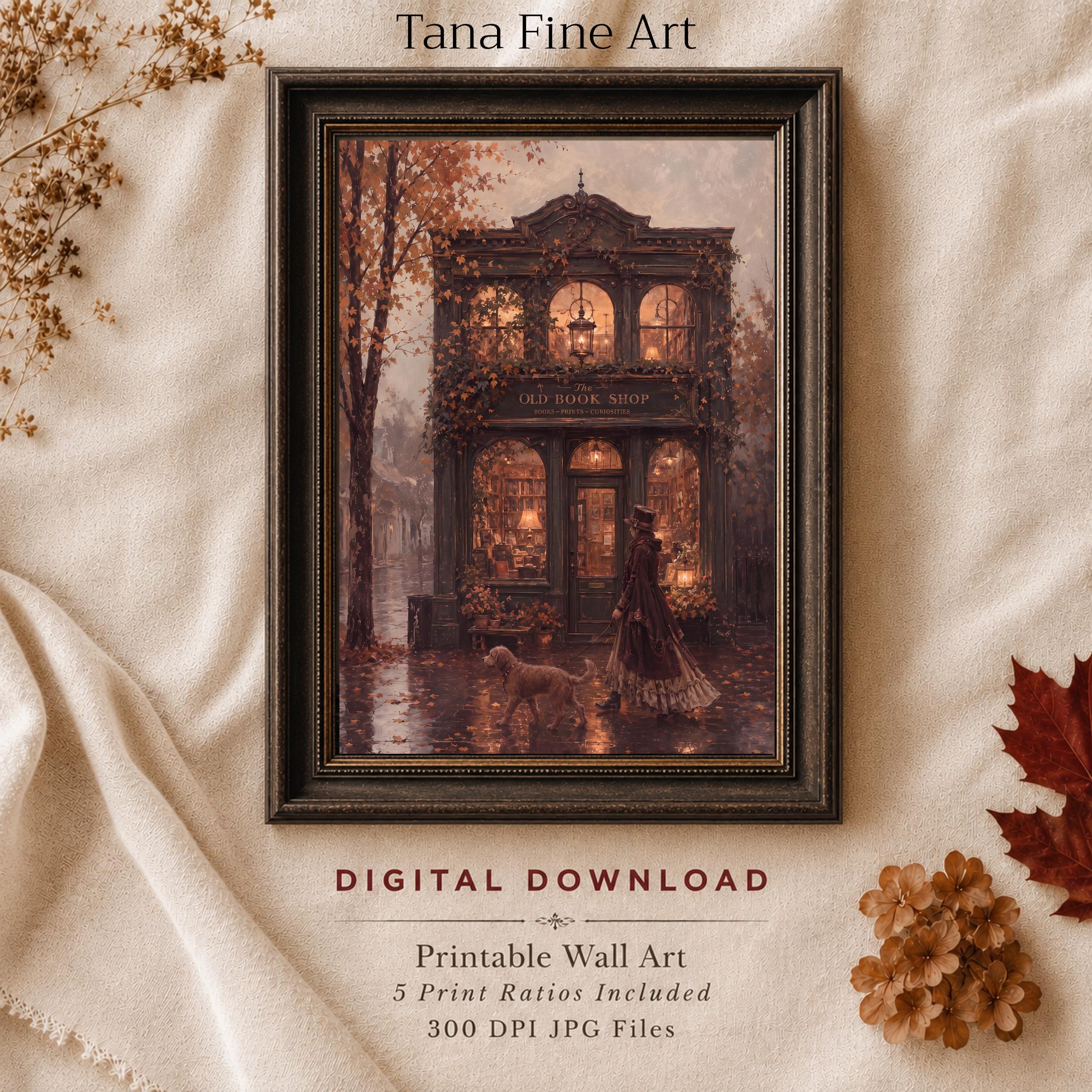 Autumn Bookshop Wall Art | Cozy Book Store Print | Vintage Fall Printable Digital Download