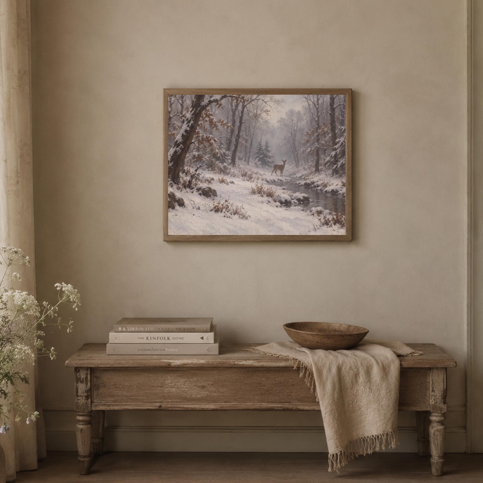 Deer beside the Snowy Forest Stream — image 8
