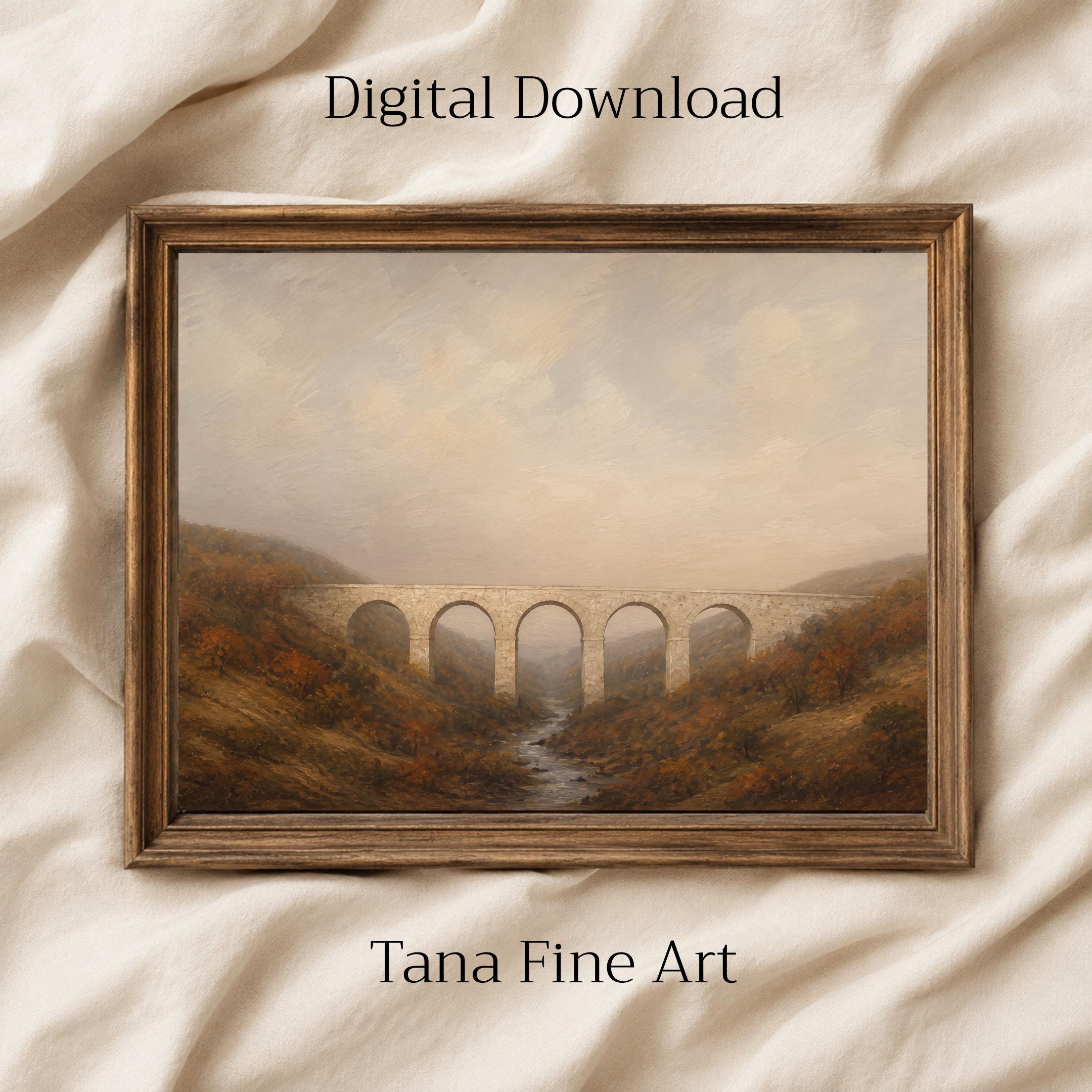 Fall Landscape Printable Wall Art | Vintage Stone Bridge Print | Rustic Autumn Countryside Digital Download — image 7