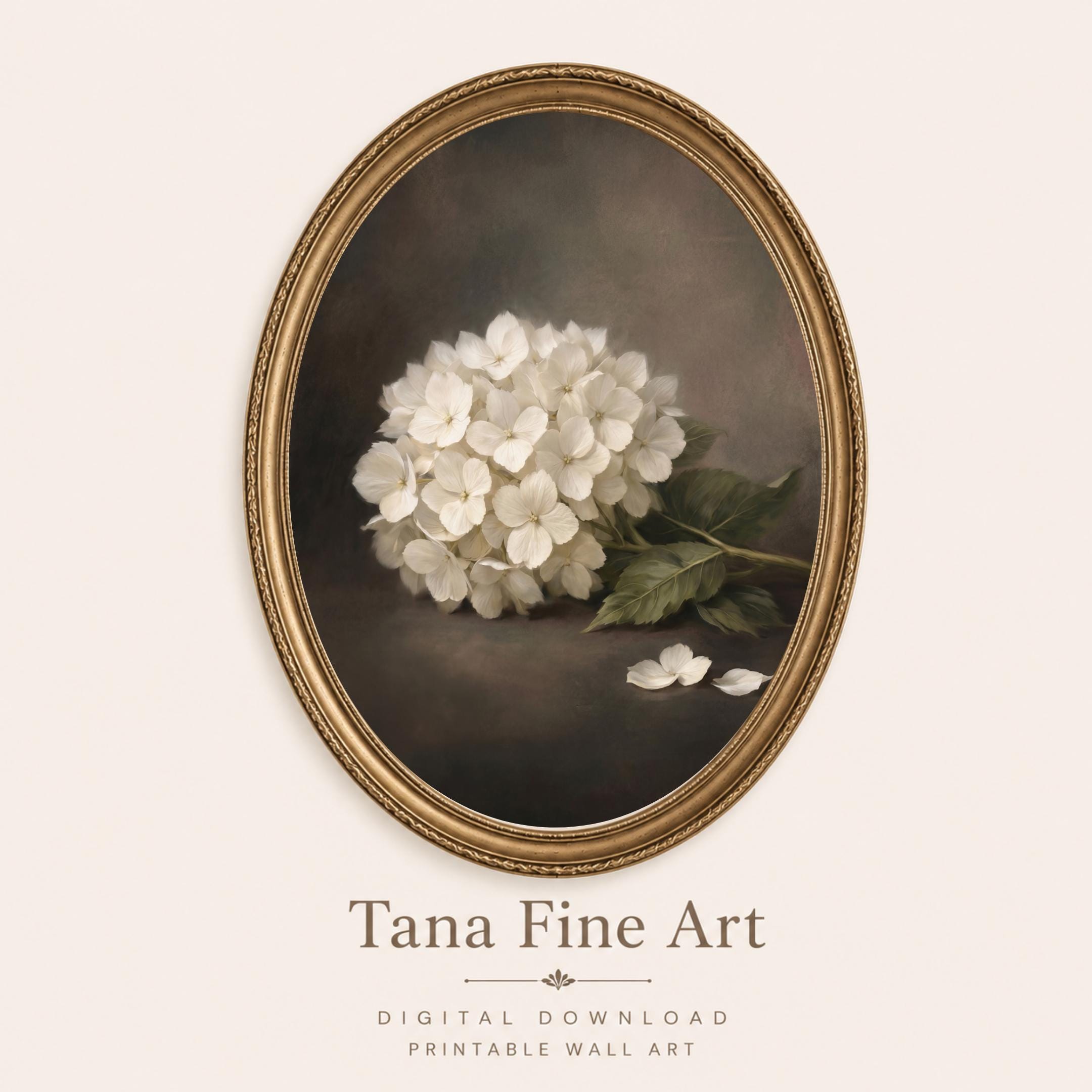 White Hydrangea Still Life Wall Art, Moody Floral Prints, Antique Floral Decor (Digital Download) — image 4