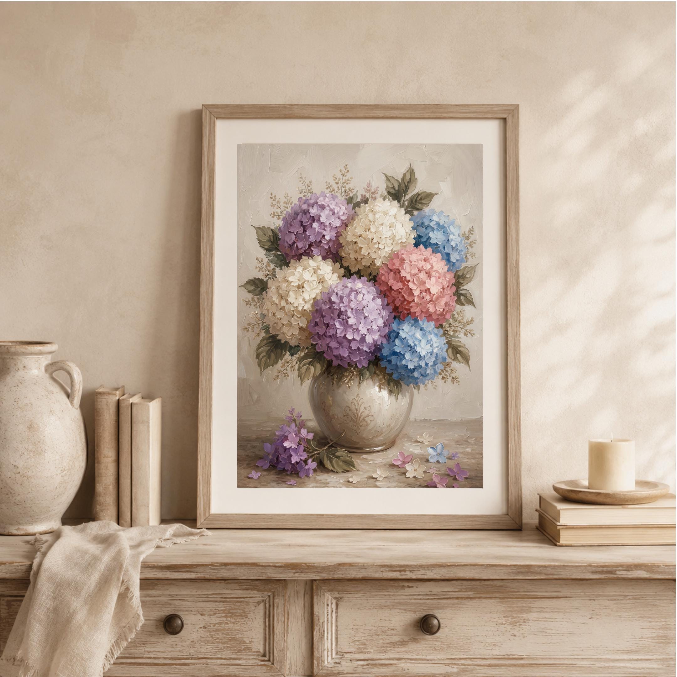 Pastel Hydrangea Wall Art, Colorful Floral Vase Print, Soft Cottage Bedroom Decor (Digital Download) — image 5