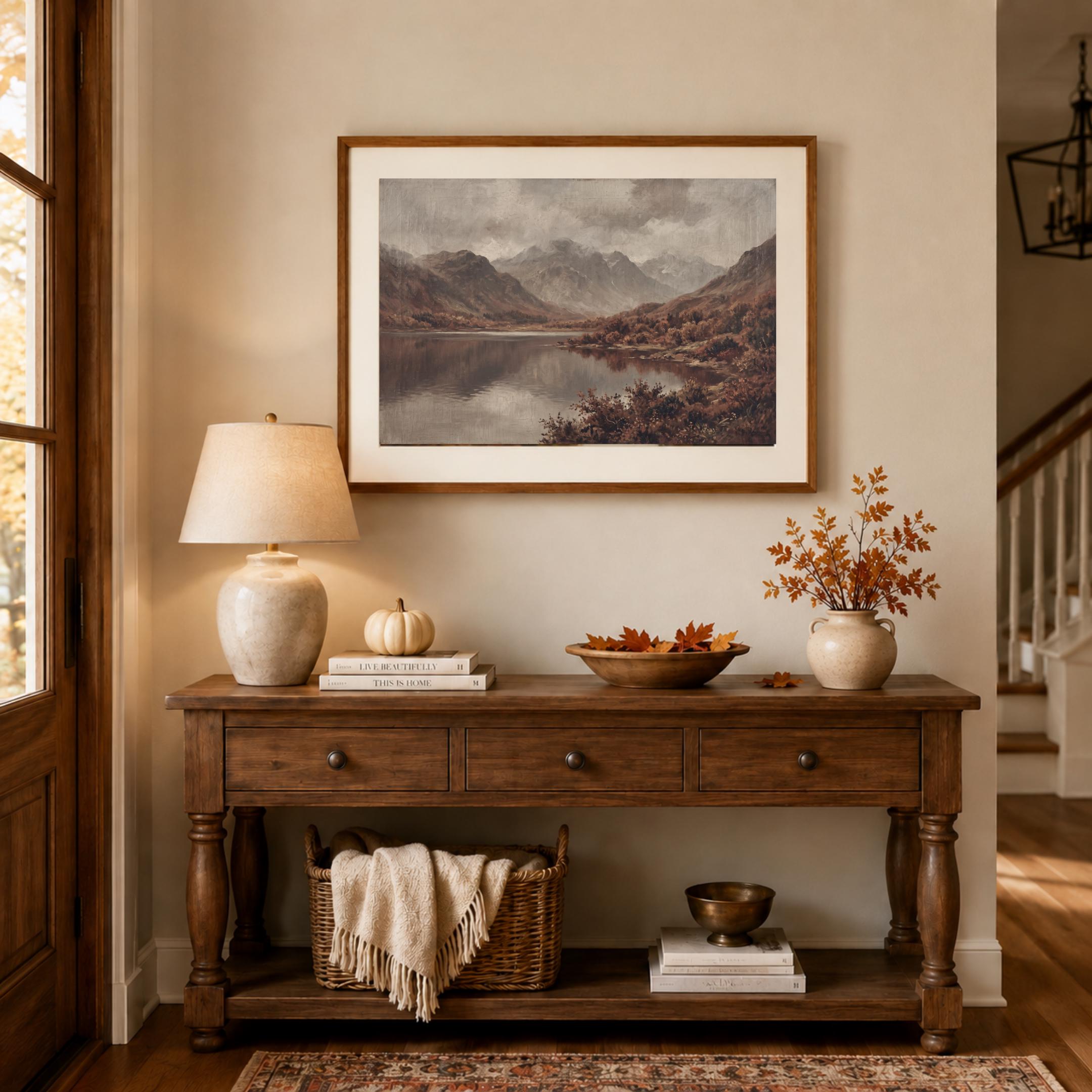 Vintage Autumn Lake Printable Wall Art, Misty Mountain Landscape, Earthy Rustic Cabin Digital Download — image 8