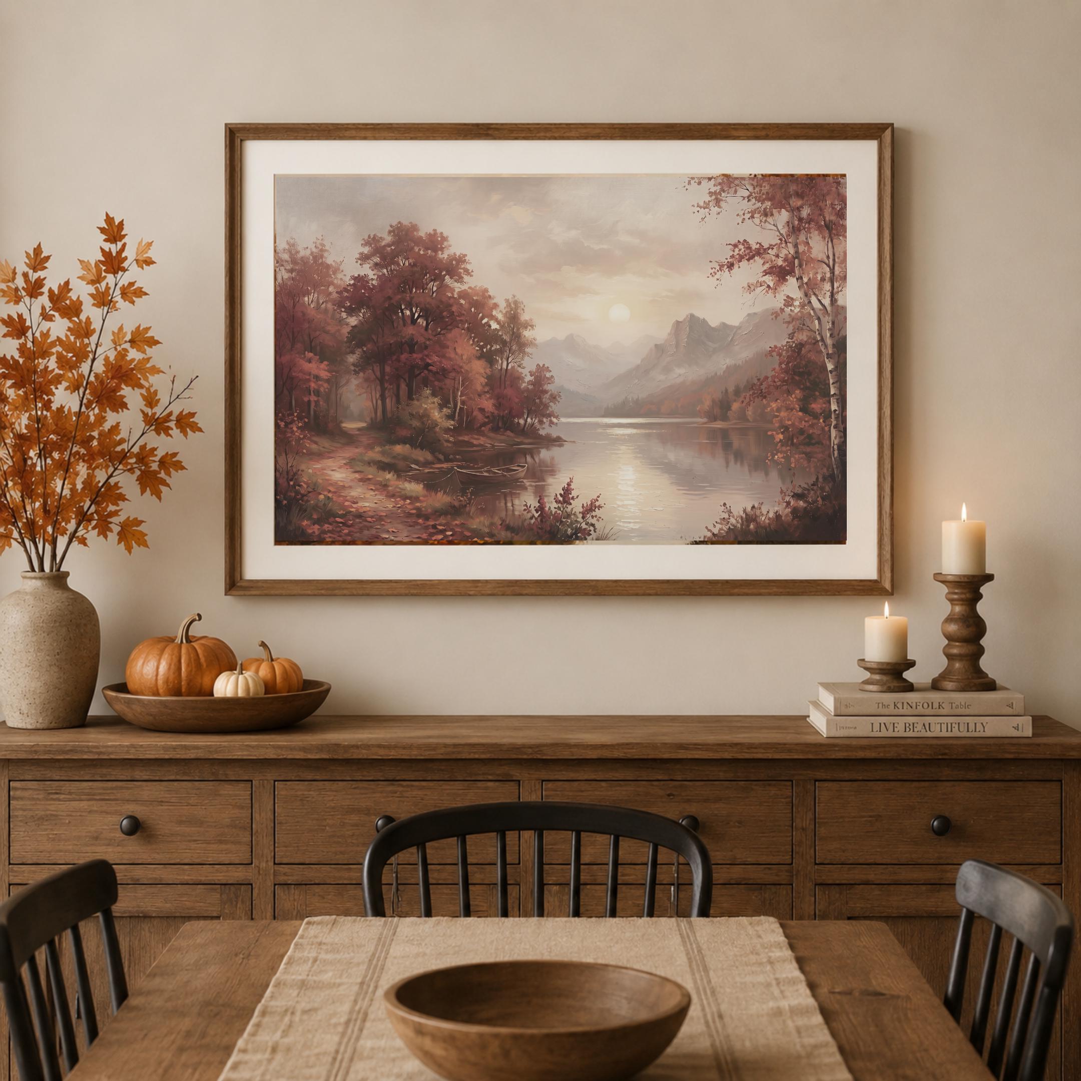 Autumn Lake Wall Art, Fall Mountain Landscape, Moody Landscape Print (Digital Download) — image 3