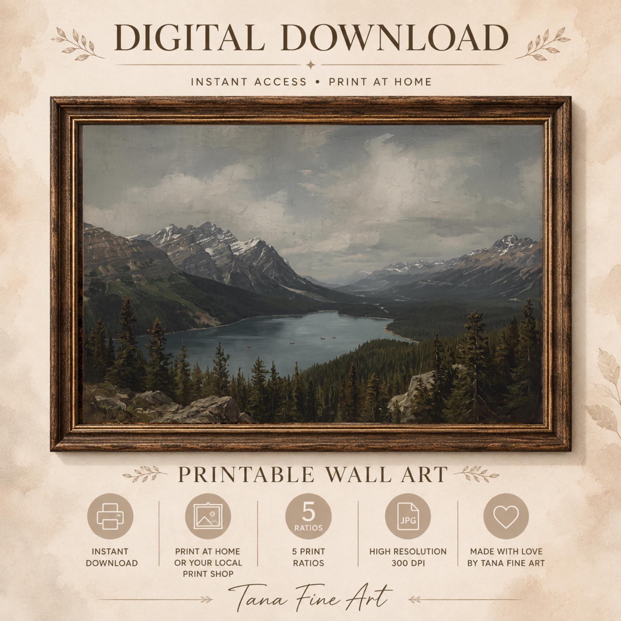 Mountain Lake Wall Art | Rocky Mountain Landscape Print | Vintage Nature Printable Digital Download — image 5