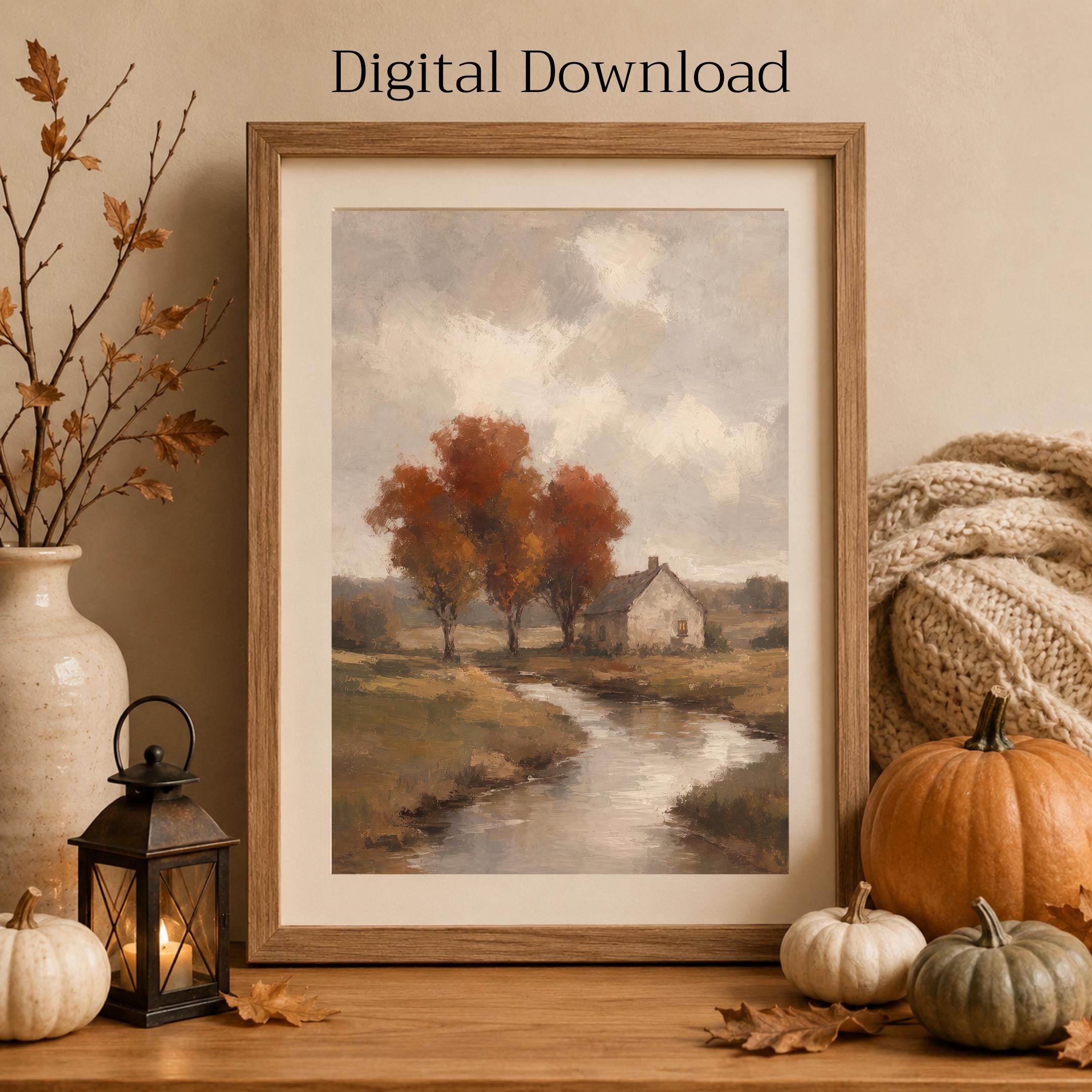 Fall Cottage Printable Wall Art, Autumn Creek Landscape Rustic Farmhouse Digital Download — image 7