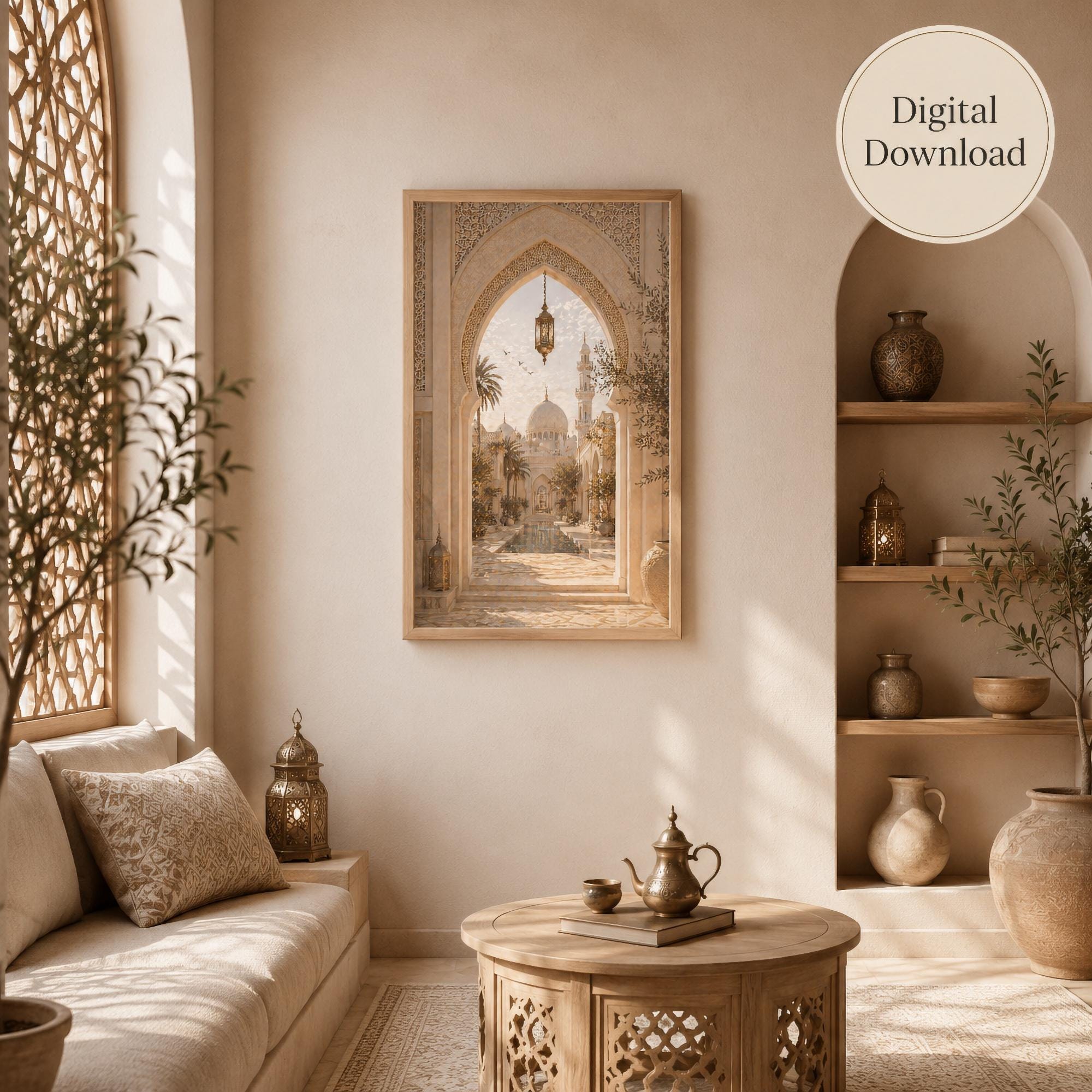 Islamic Arch Wall Art | Mosque Courtyard Printable | Neutral Muslim Home Decor (Digital Download) — image 4