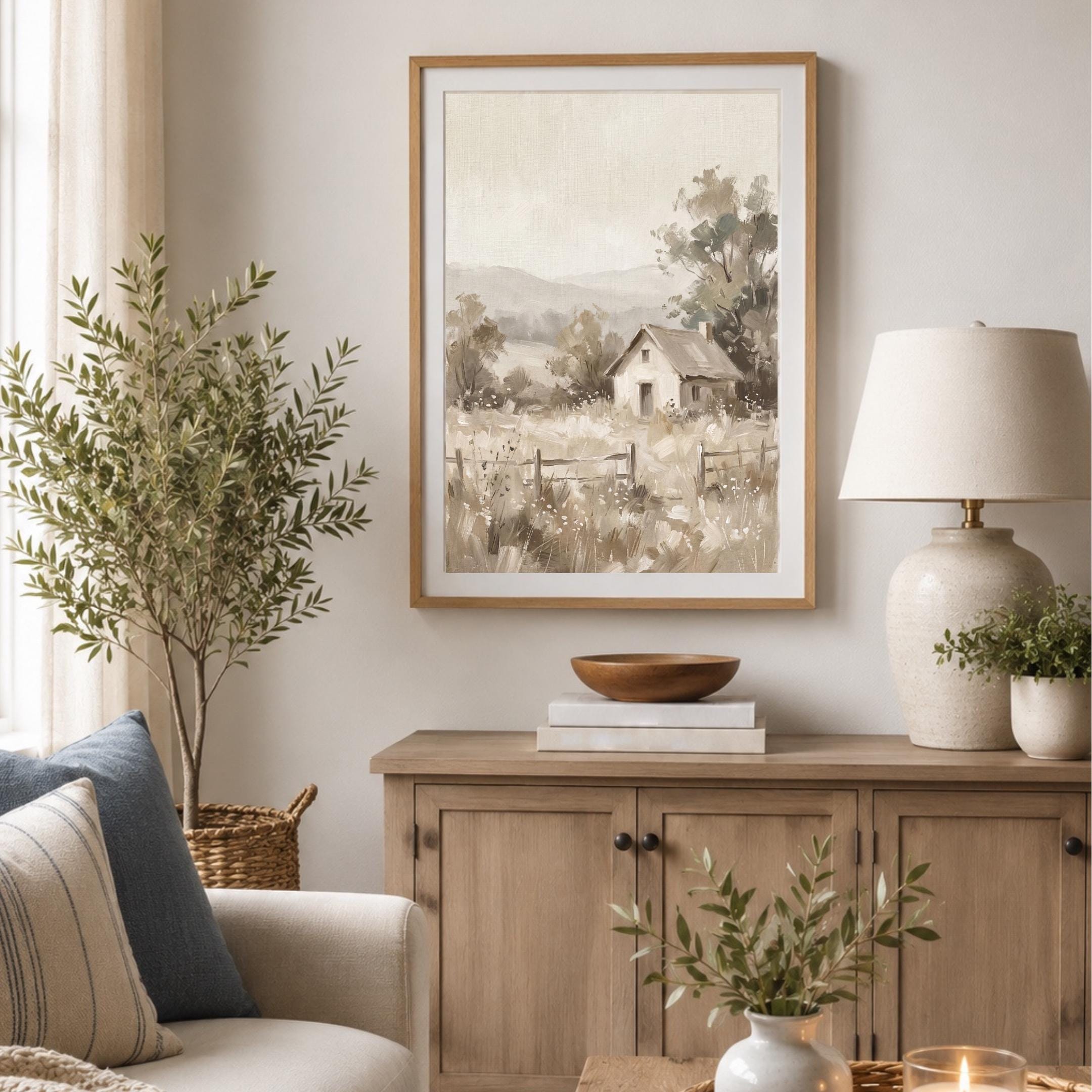 Neutral Farmhouse Landscape Wall Art Printable | Cottage Wall Decor (Digital Download) — image 3