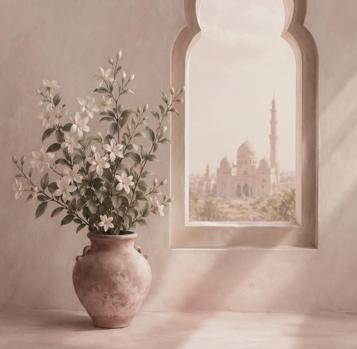 White Blossoms beside the Arch Window — image 4